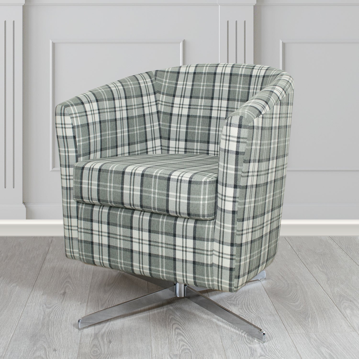 Cannes Swivel Tub Chair in Piazza Plaid Crib 5 Tartan Fabric