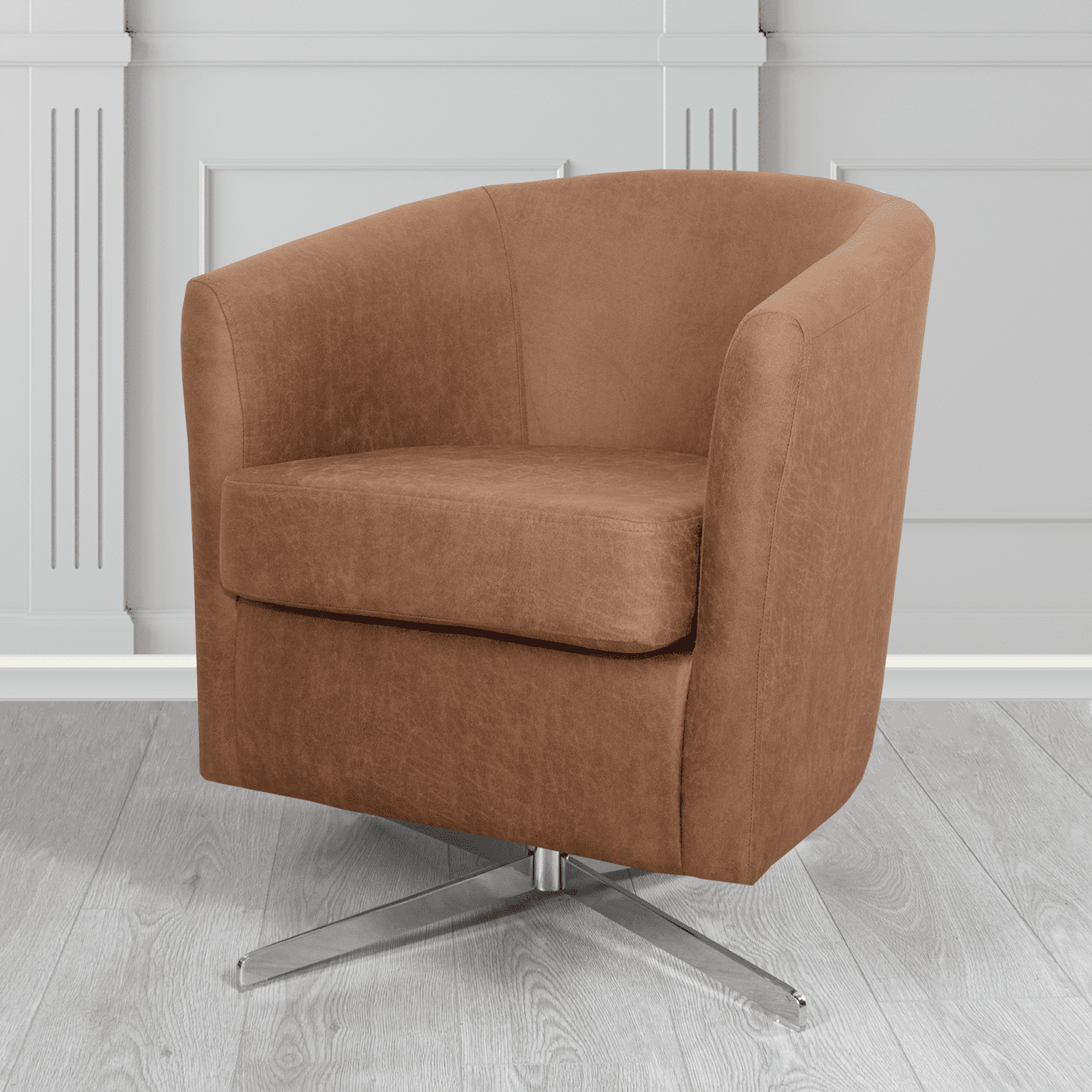 Cannes Swivel Tub Chair in Nevada Tan Faux Leather - The Tub Chair Shop