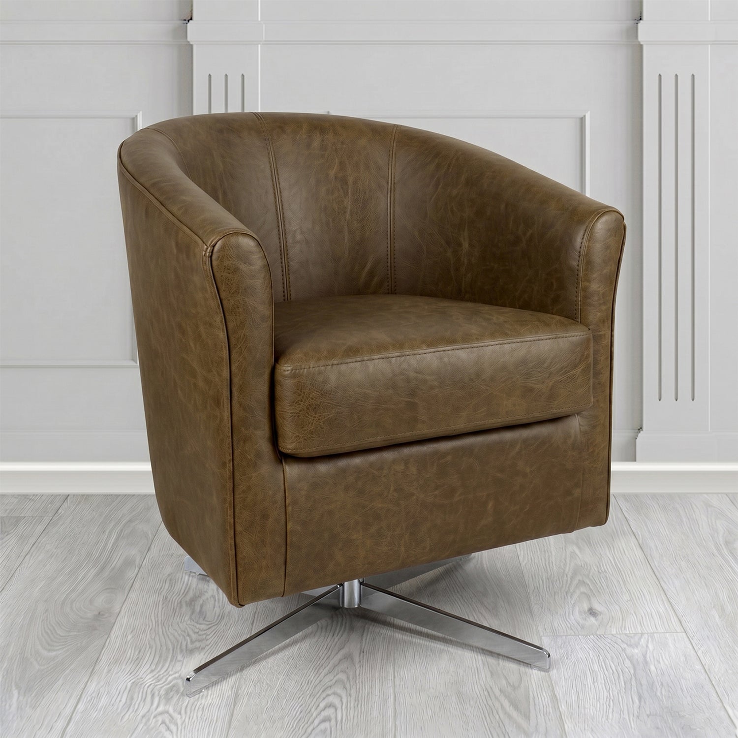 Cannes Swivel Tub Chair in Crest Leather Saloon Semi-Aniline Crib 5 Genuine Leather