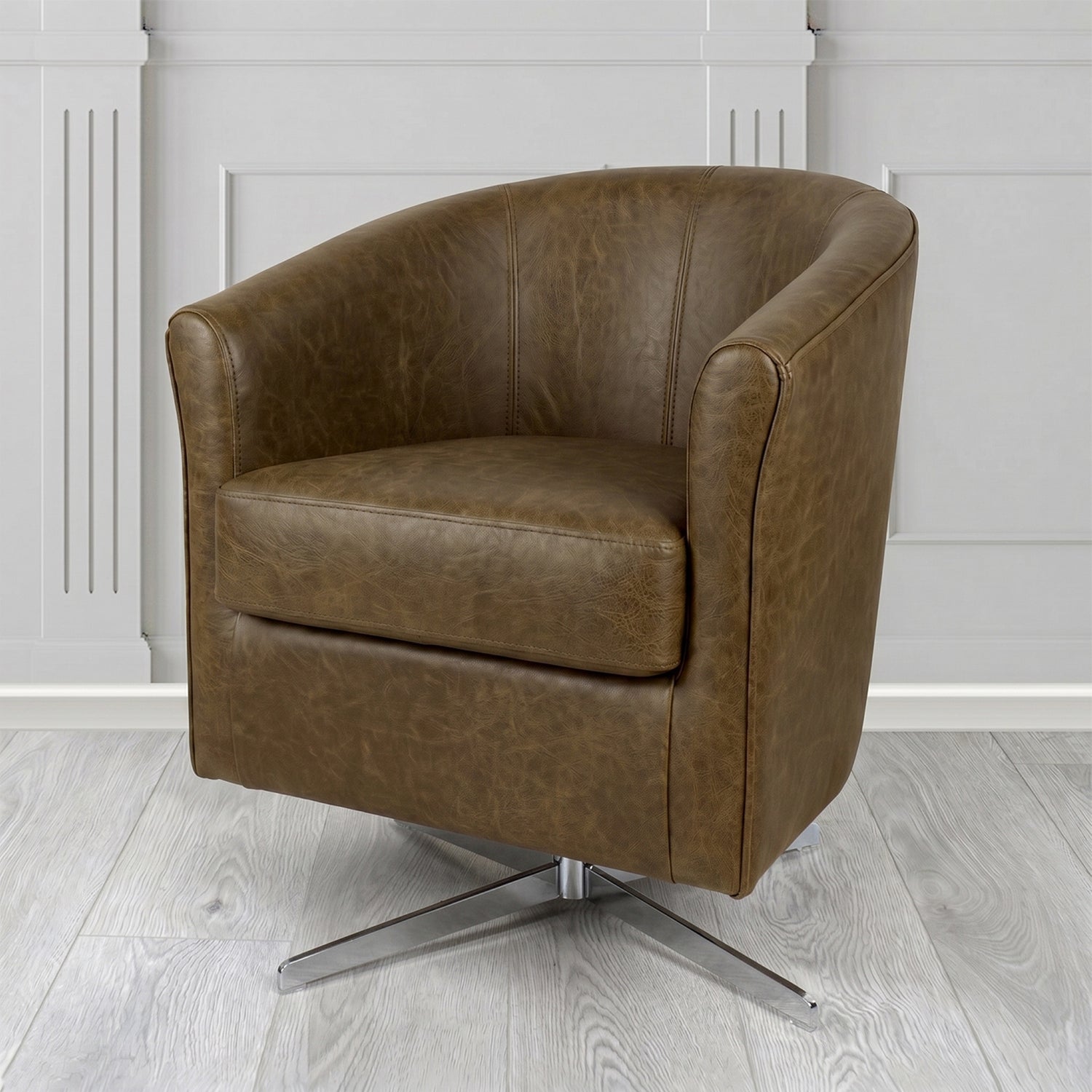 Cannes Swivel Tub Chair in Crest Leather Saloon Semi-Aniline Crib 5 Genuine Leather