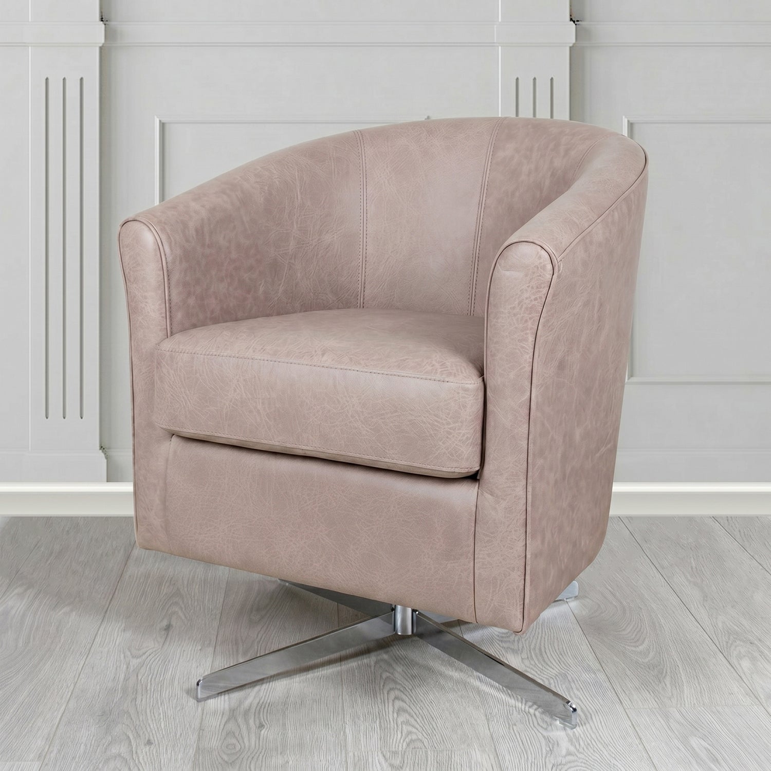 Cannes Swivel Tub Chair in Crest Leather Saloon Semi-Aniline Crib 5 Genuine Leather