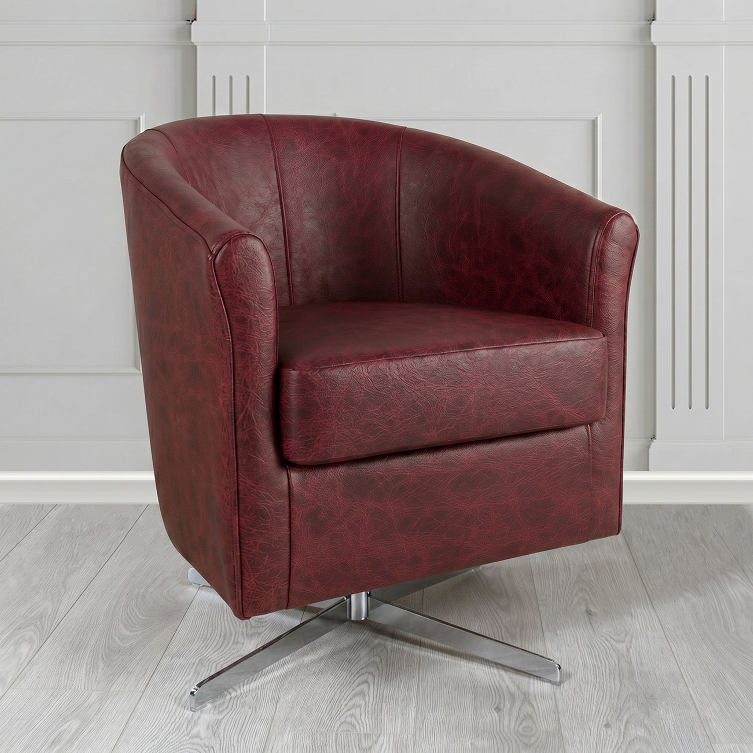 Cannes Swivel Tub Chair in Crest Leather Saloon Semi-Aniline Crib 5 Genuine Leather