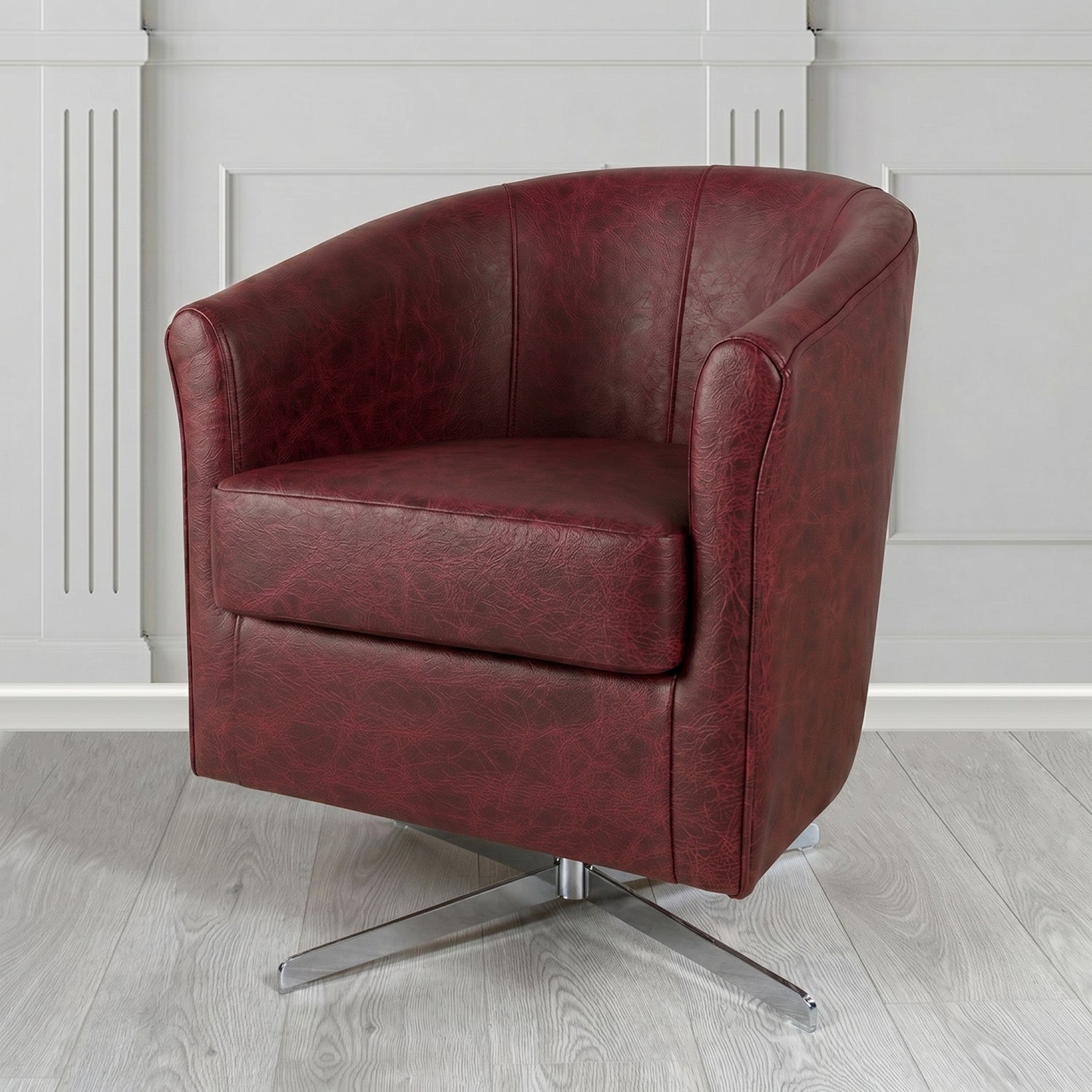 Cannes Swivel Tub Chair in Crest Leather Saloon Semi-Aniline Crib 5 Genuine Leather