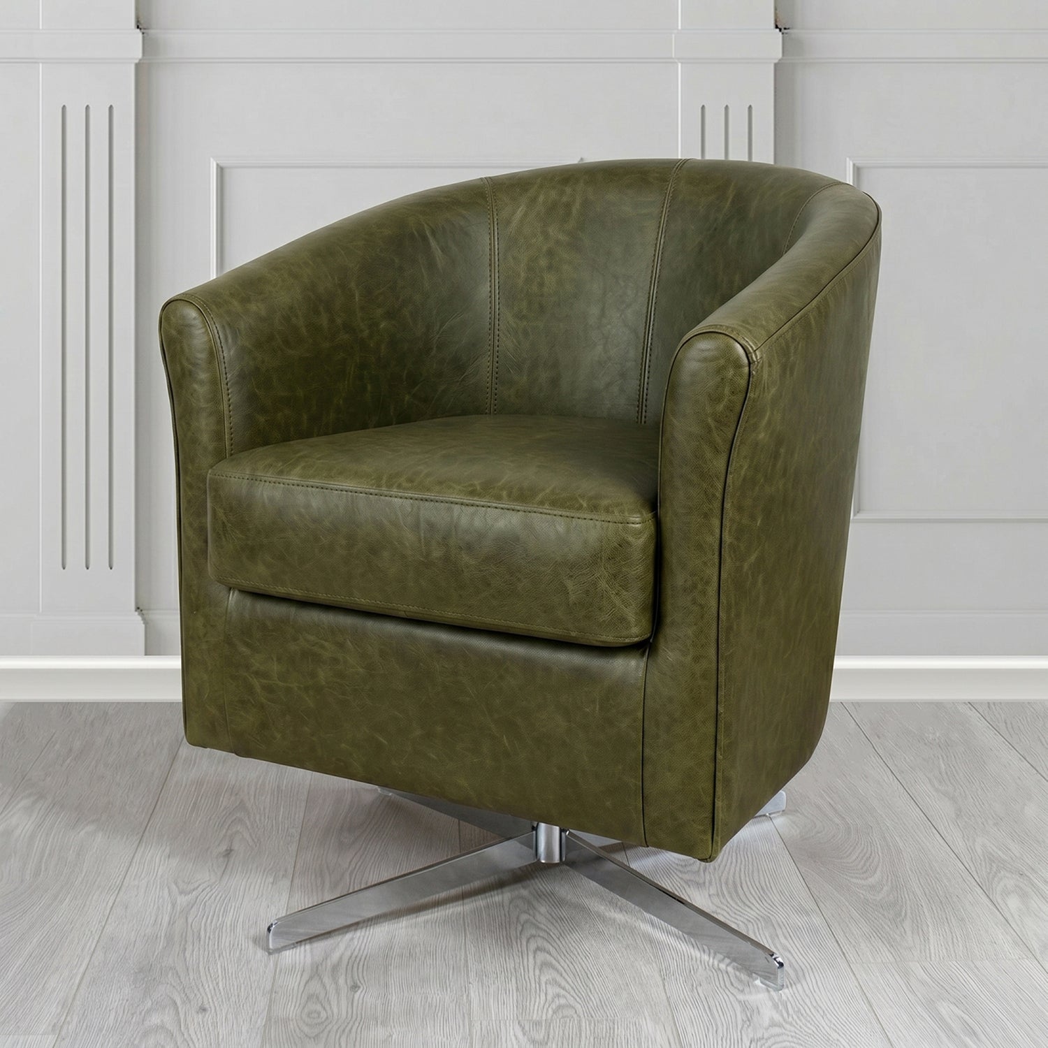Cannes Swivel Tub Chair in Crest Leather Saloon Semi-Aniline Crib 5 Genuine Leather