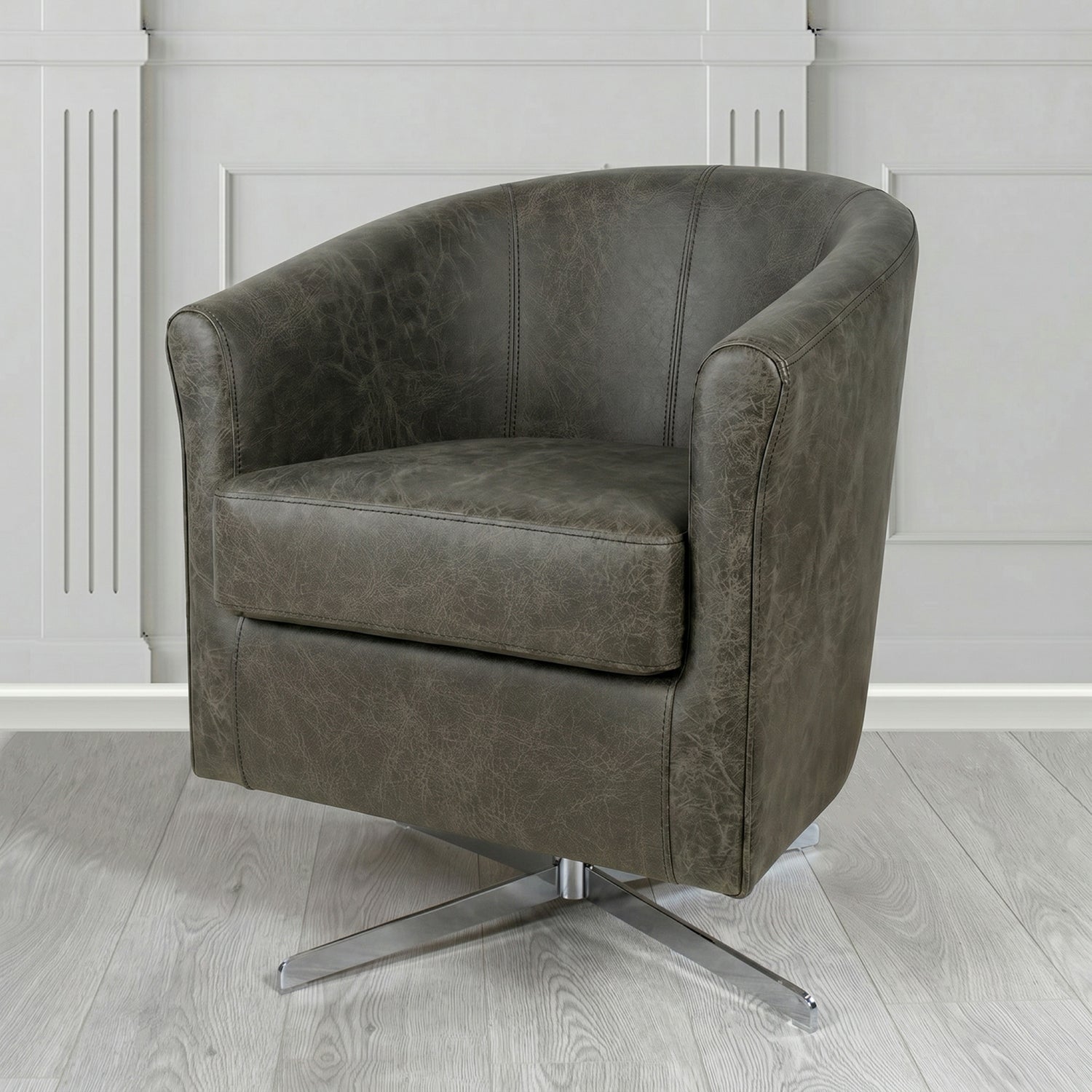 Cannes Swivel Tub Chair in Crest Leather Saloon Semi-Aniline Crib 5 Genuine Leather