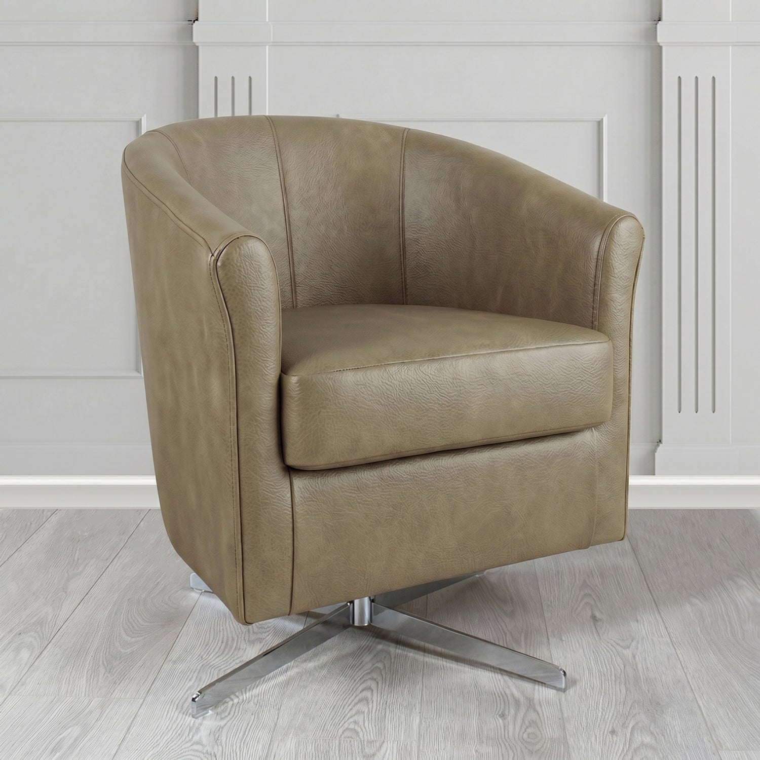 Cannes Swivel Tub Chair in Crest Leather Saloon Semi-Aniline Crib 5 Genuine Leather
