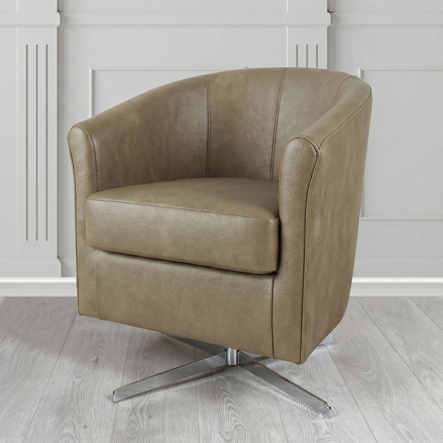 Cannes Swivel Tub Chair in Crest Leather Saloon Semi-Aniline Crib 5 Genuine Leather
