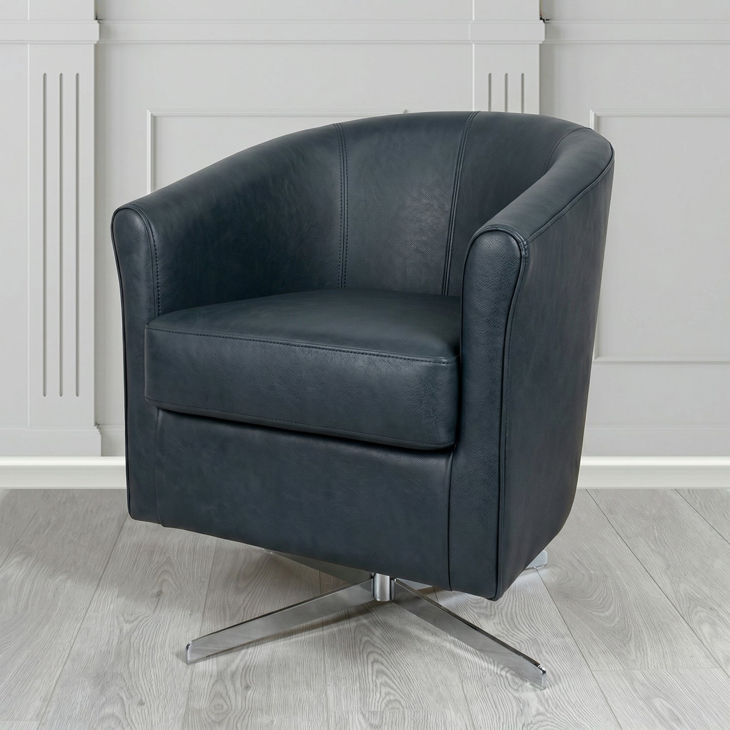 Cannes Swivel Tub Chair in Crest Leather Saloon Semi-Aniline Crib 5 Genuine Leather