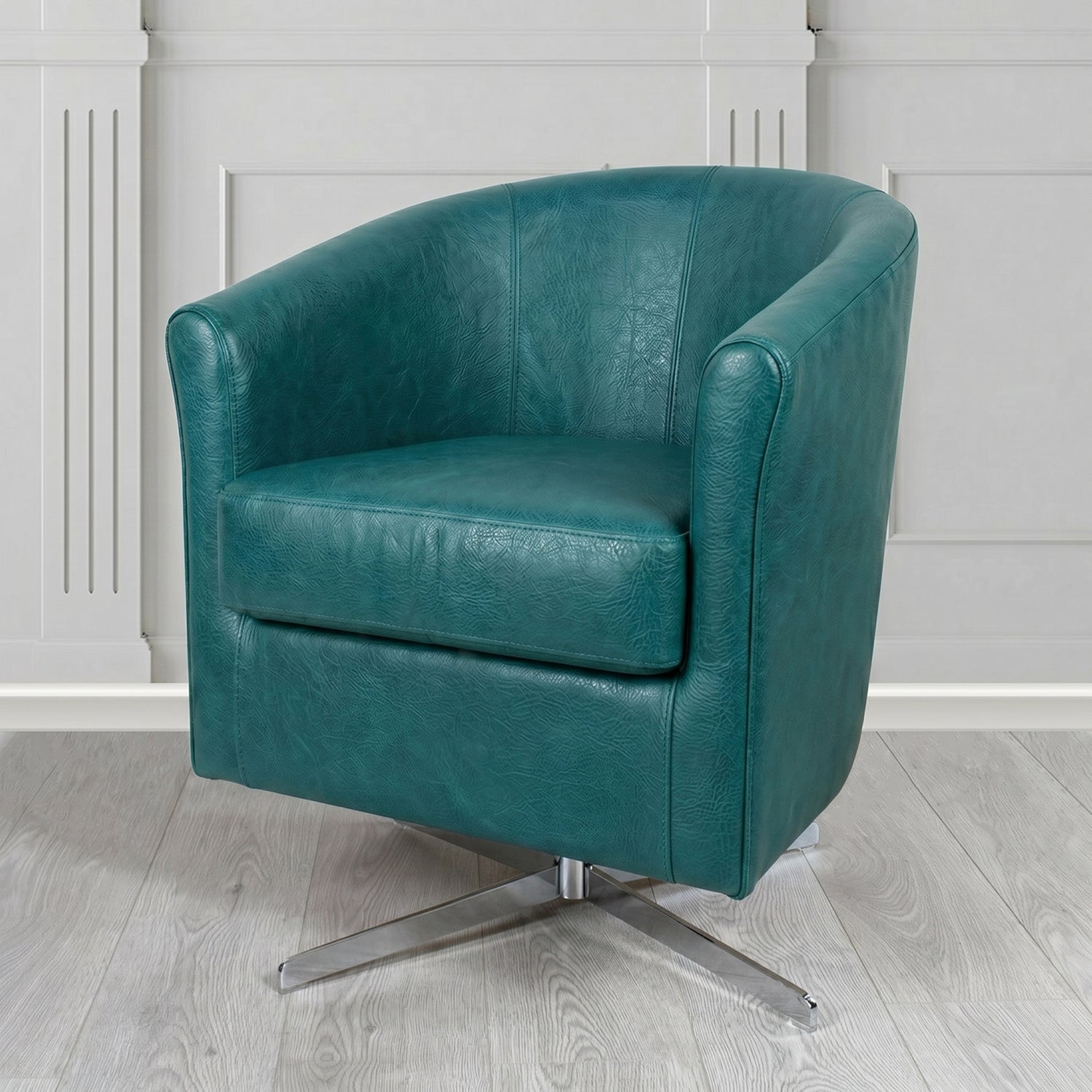 Cannes Swivel Tub Chair in Crest Leather Saloon Semi-Aniline Crib 5 Genuine Leather