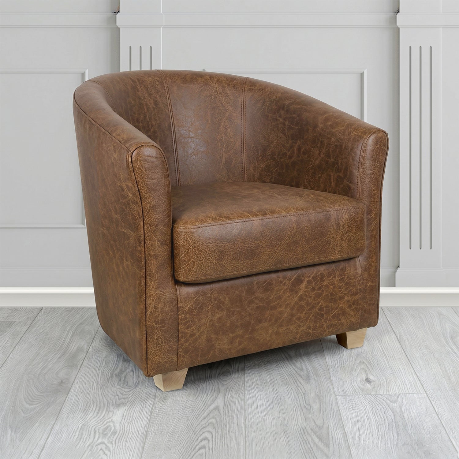 Cannes Tub Chair in Crest Leather Saloon Semi-Aniline Crib 5 Genuine Leather