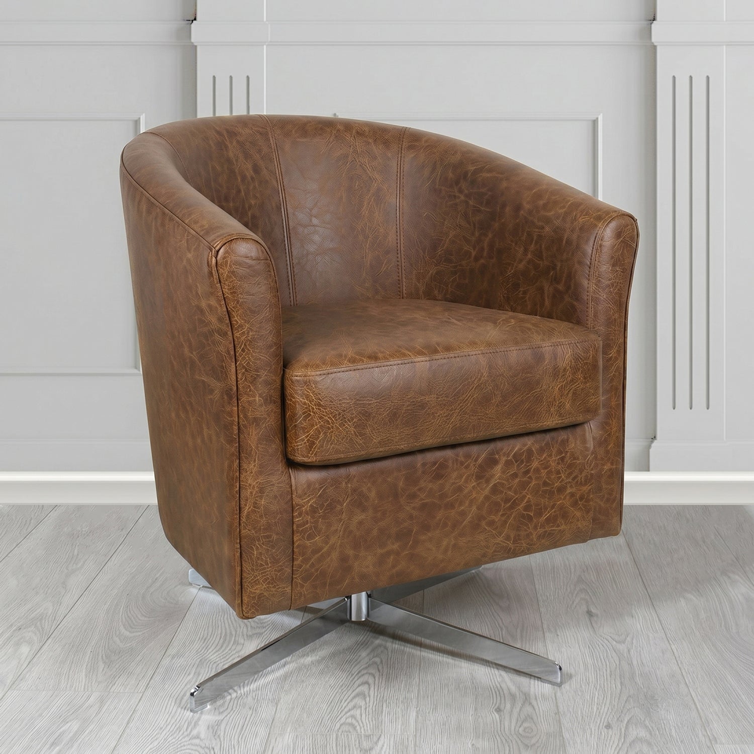 Cannes Swivel Tub Chair in Crest Leather Saloon Semi-Aniline Crib 5 Genuine Leather