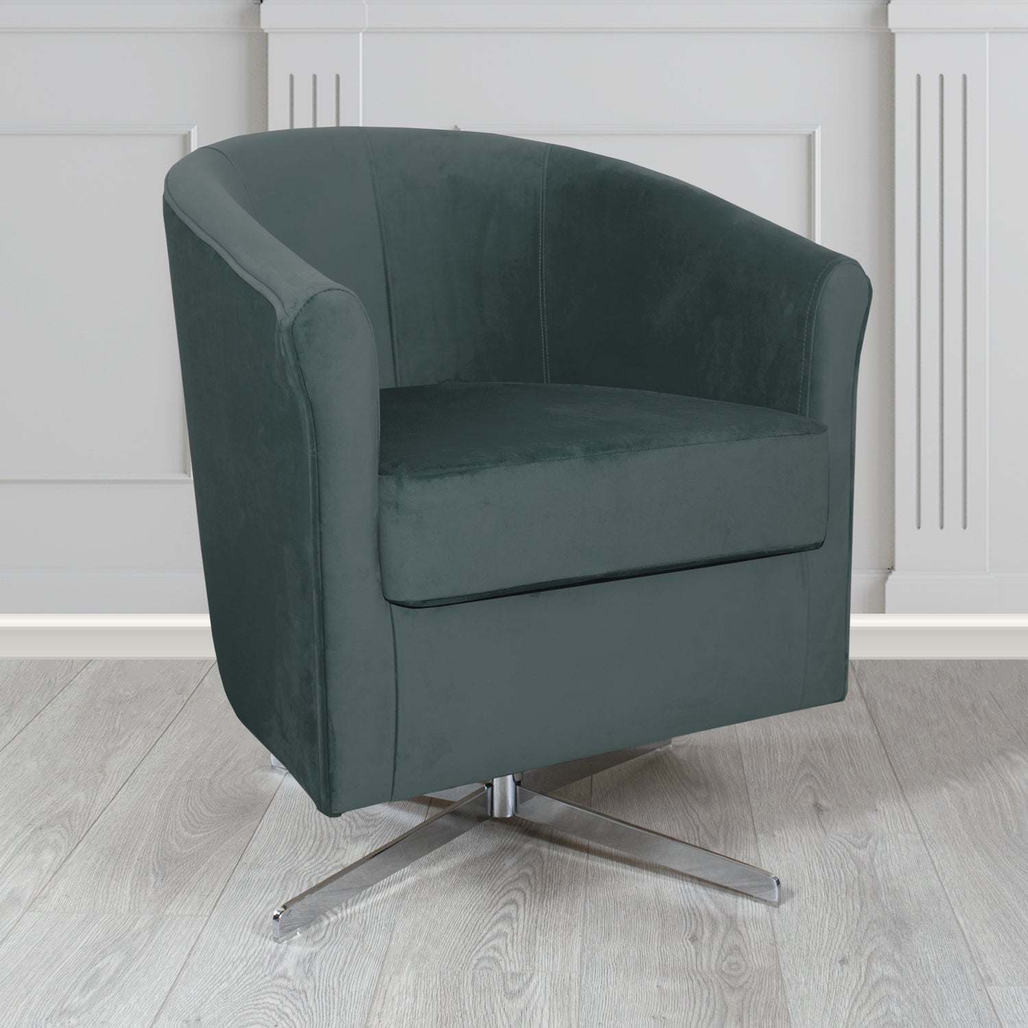 Cannes Swivel Tub Chair in Zinc Textile Z Suede Crib 5 Faux Suede Fabric