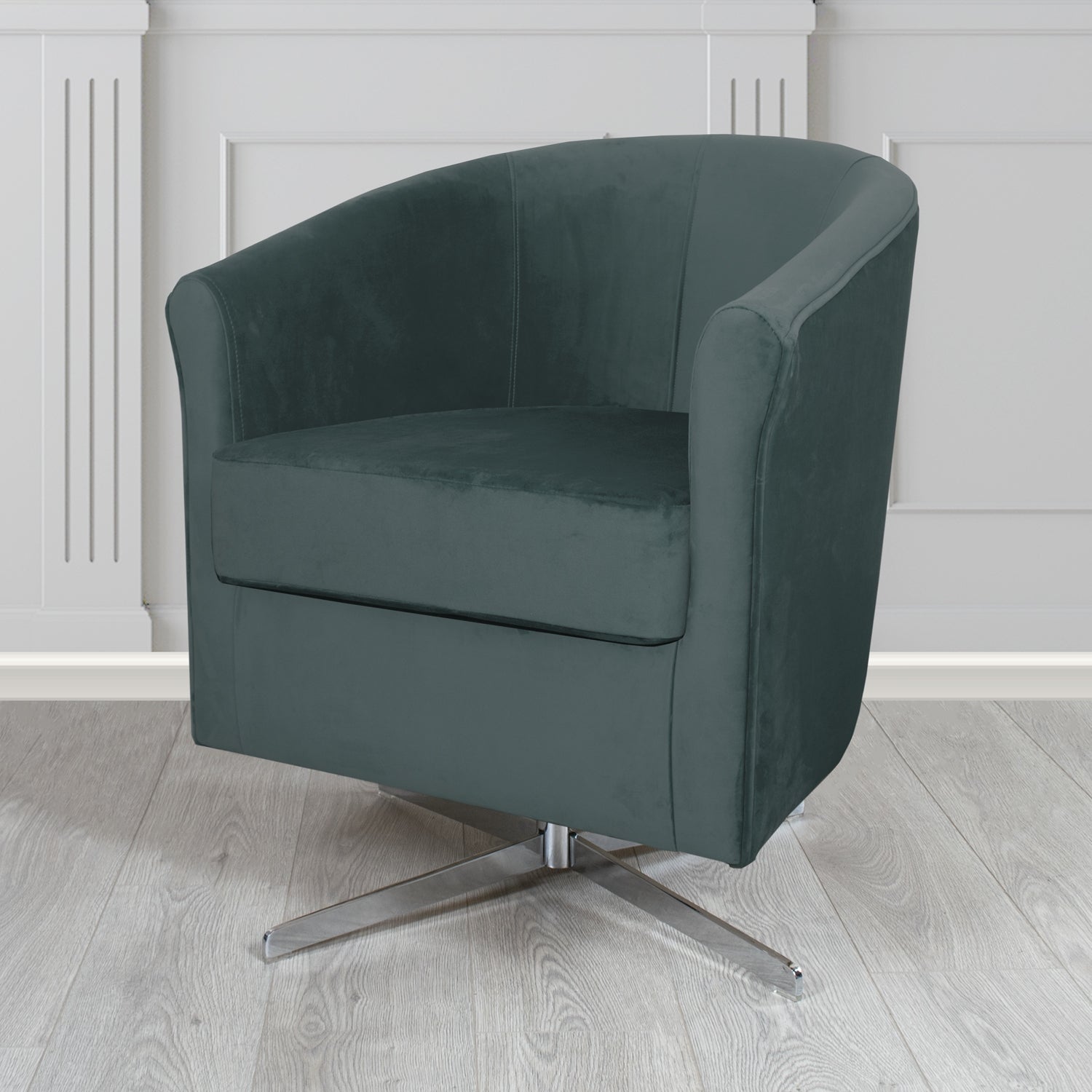 Cannes Swivel Tub Chair in Zinc Textile Z Suede Crib 5 Faux Suede Fabric