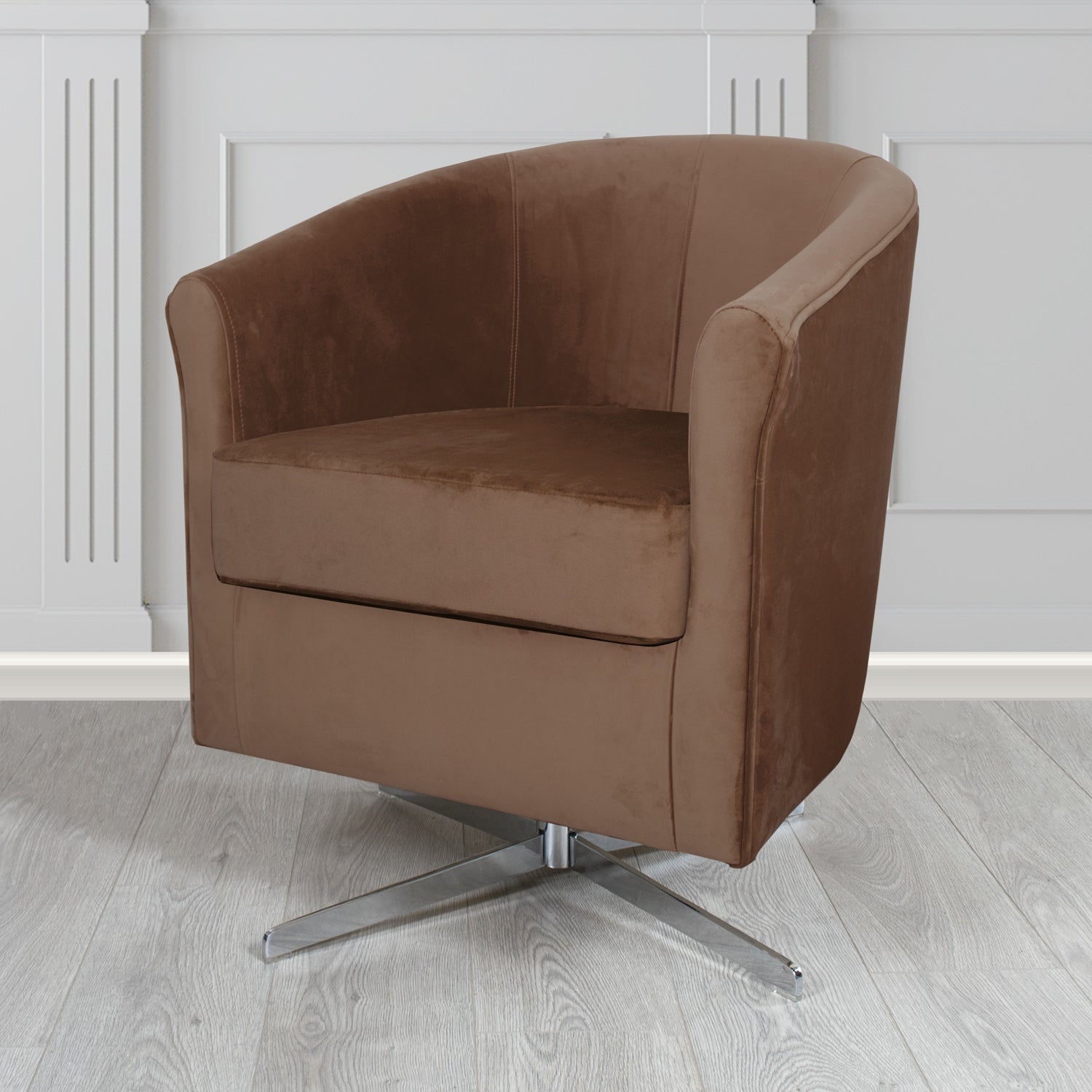Cannes Swivel Tub Chair in Zinc Textile Z Suede Crib 5 Faux Suede Fabric