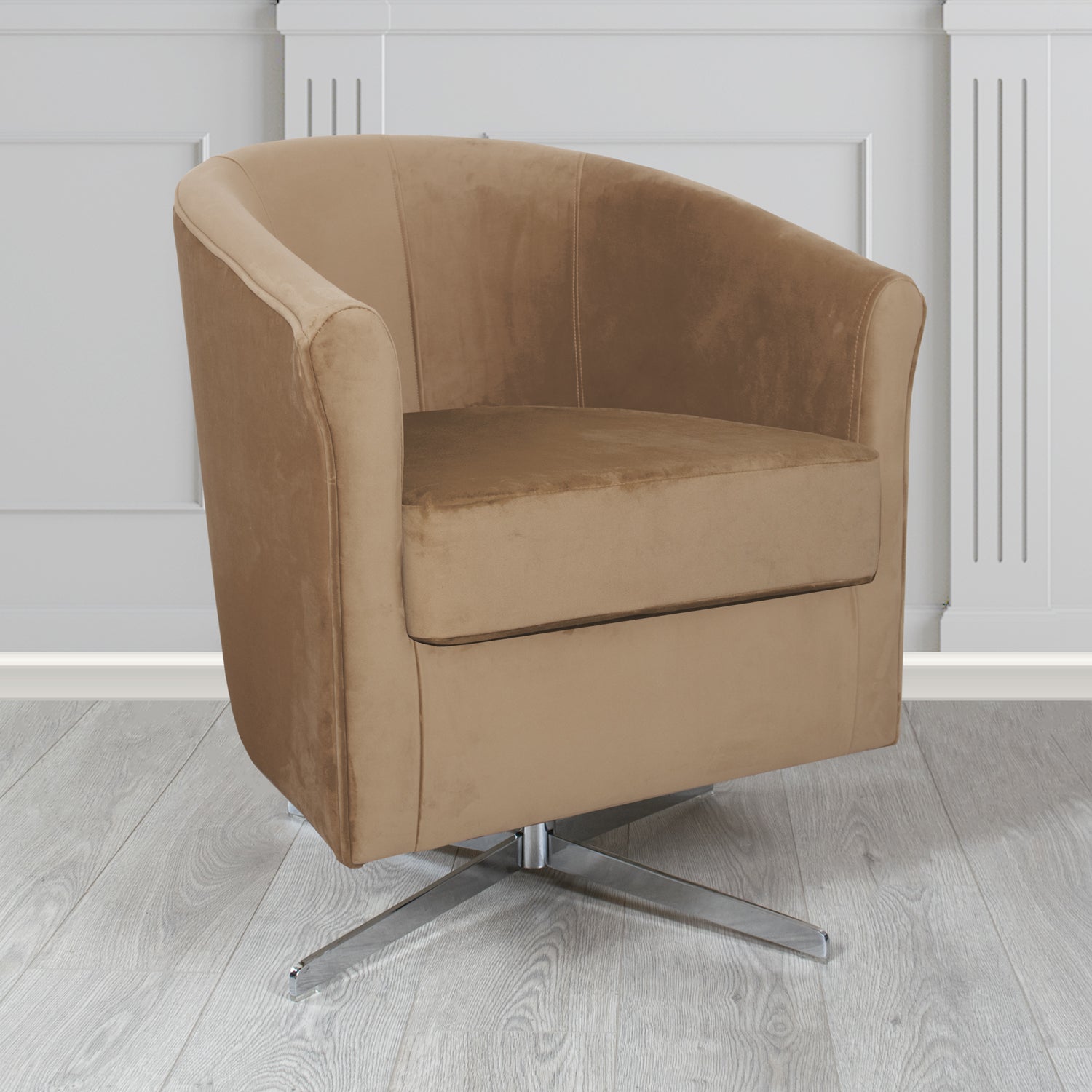 Cannes Swivel Tub Chair in Zinc Textile Z Suede Crib 5 Faux Suede Fabric