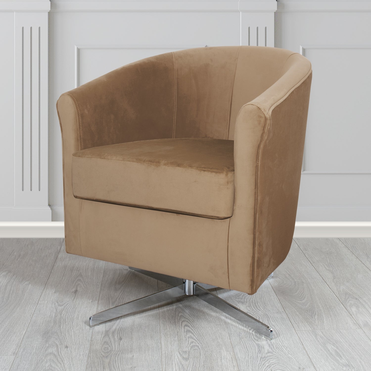 Cannes Swivel Tub Chair in Zinc Textile Z Suede Crib 5 Faux Suede Fabric