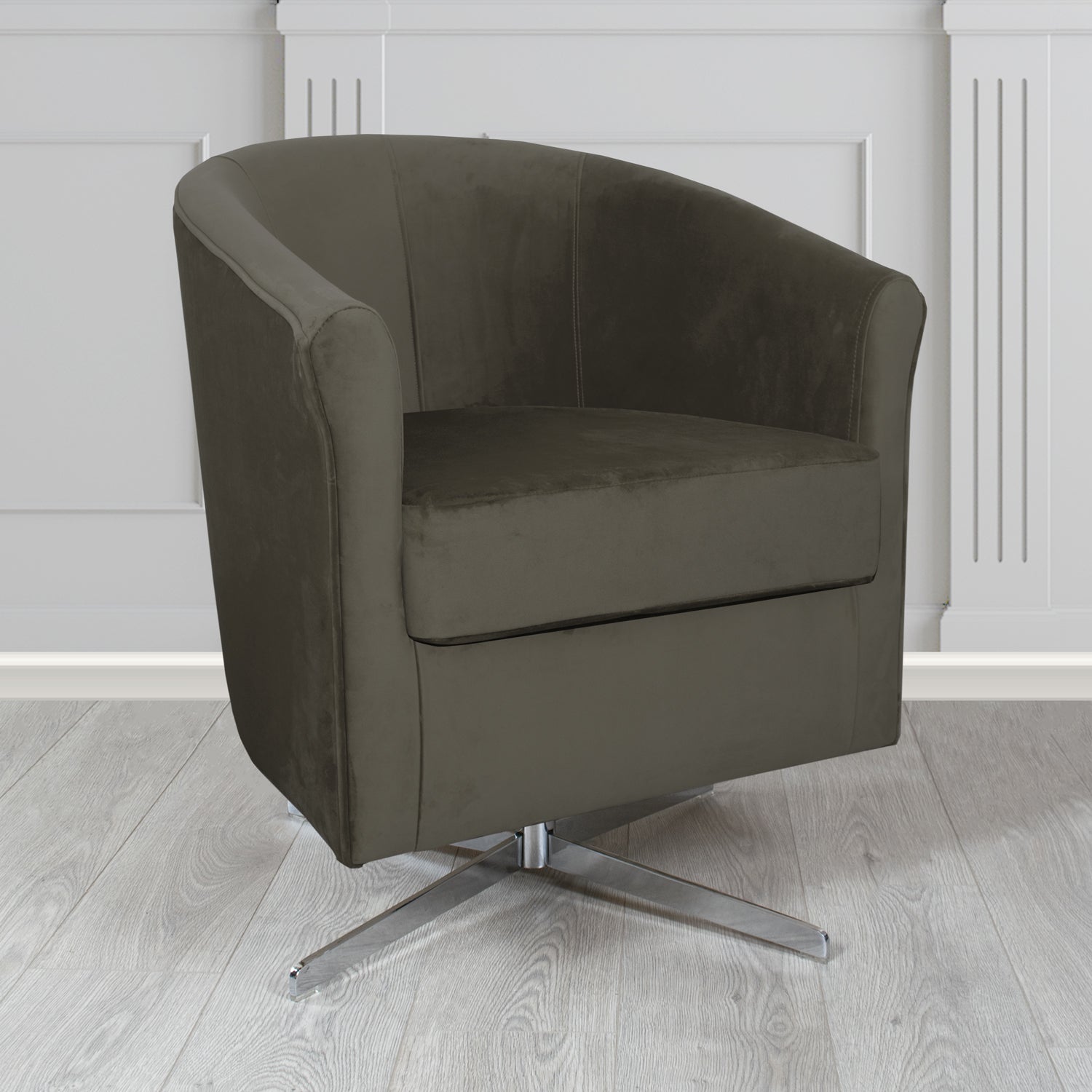 Cannes Swivel Tub Chair in Zinc Textile Z Suede Crib 5 Faux Suede Fabric