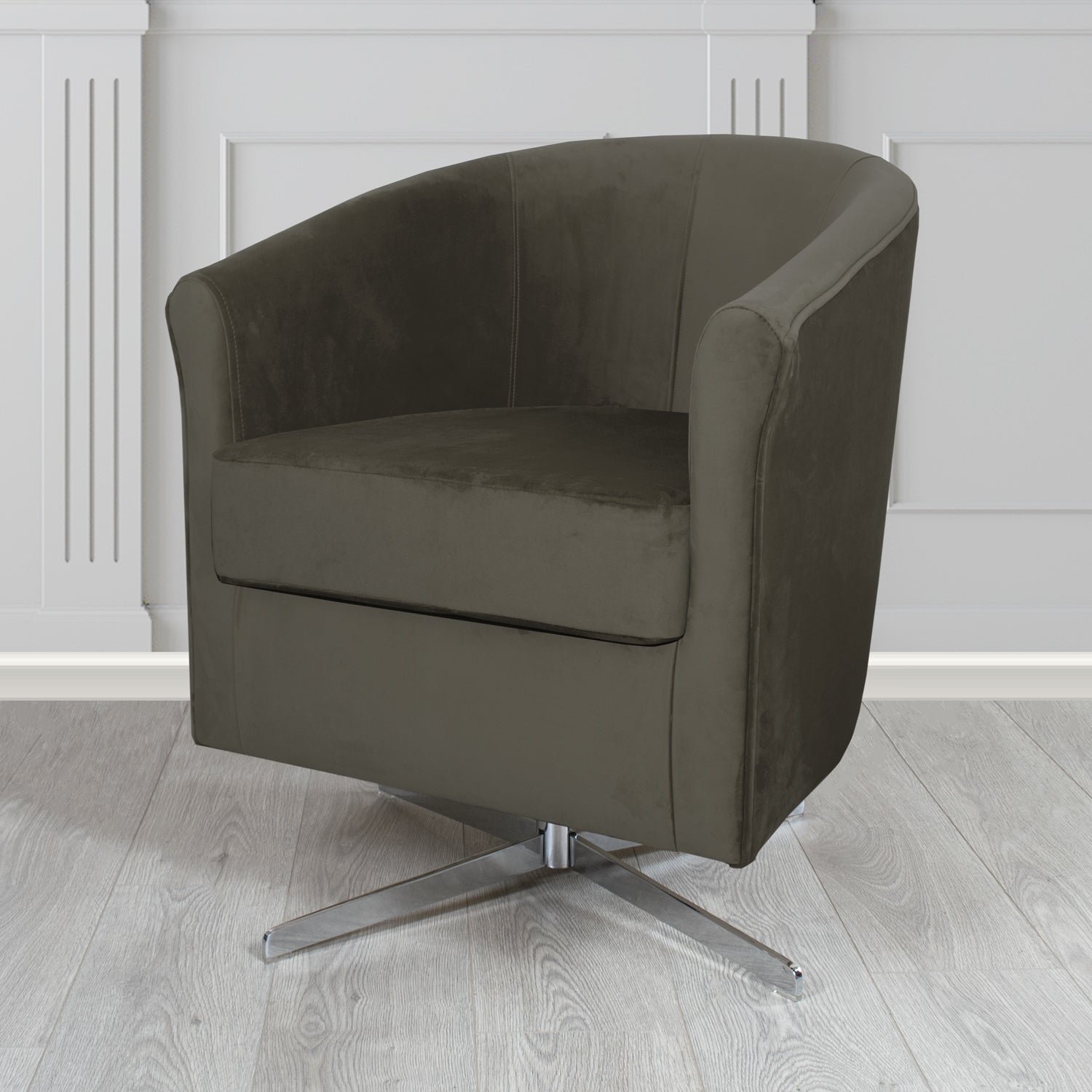 Cannes Swivel Tub Chair in Zinc Textile Z Suede Crib 5 Faux Suede Fabric