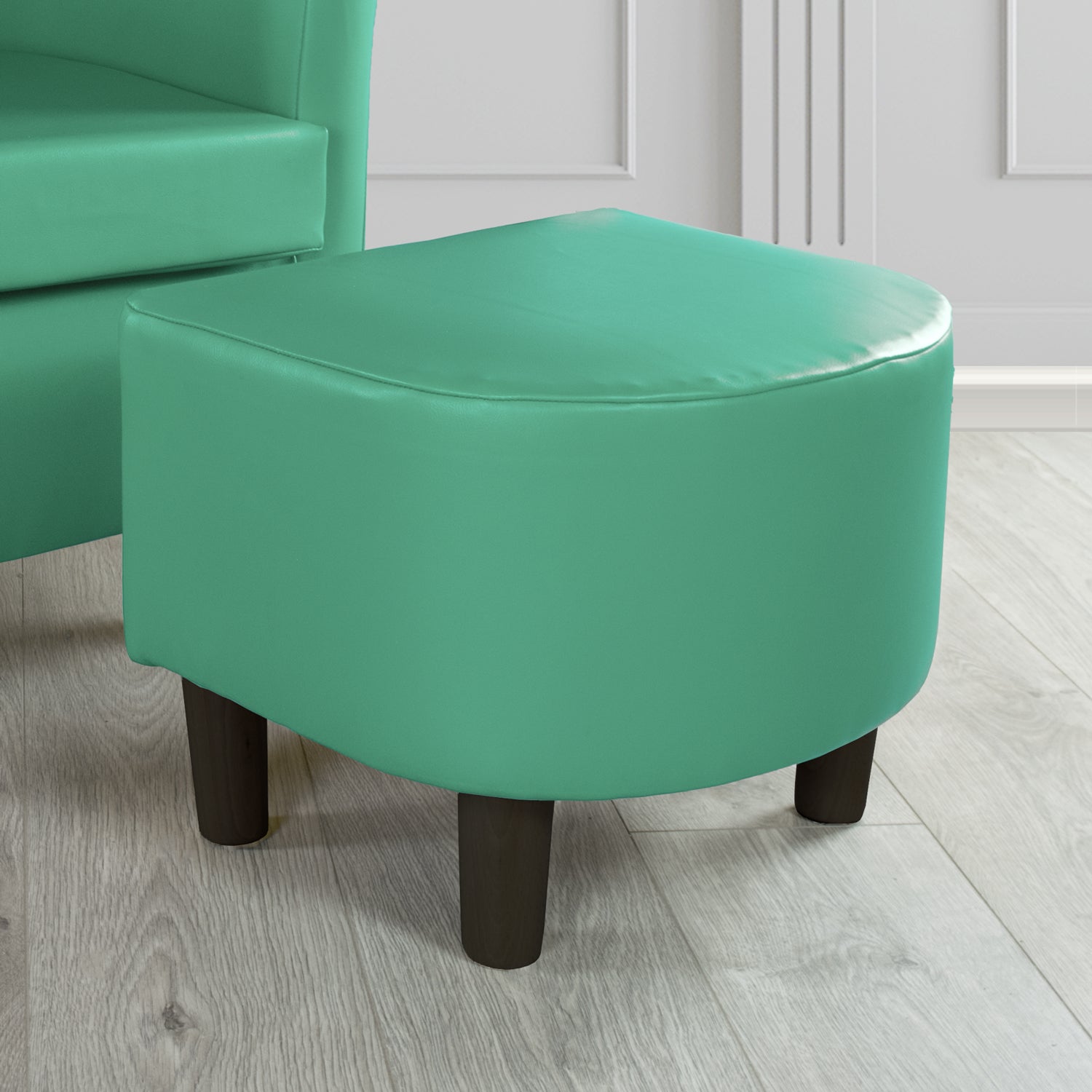 Tuscany Footstool in Chieftain Fabrics Just Colour Faux Leather with Dark Wood Legs