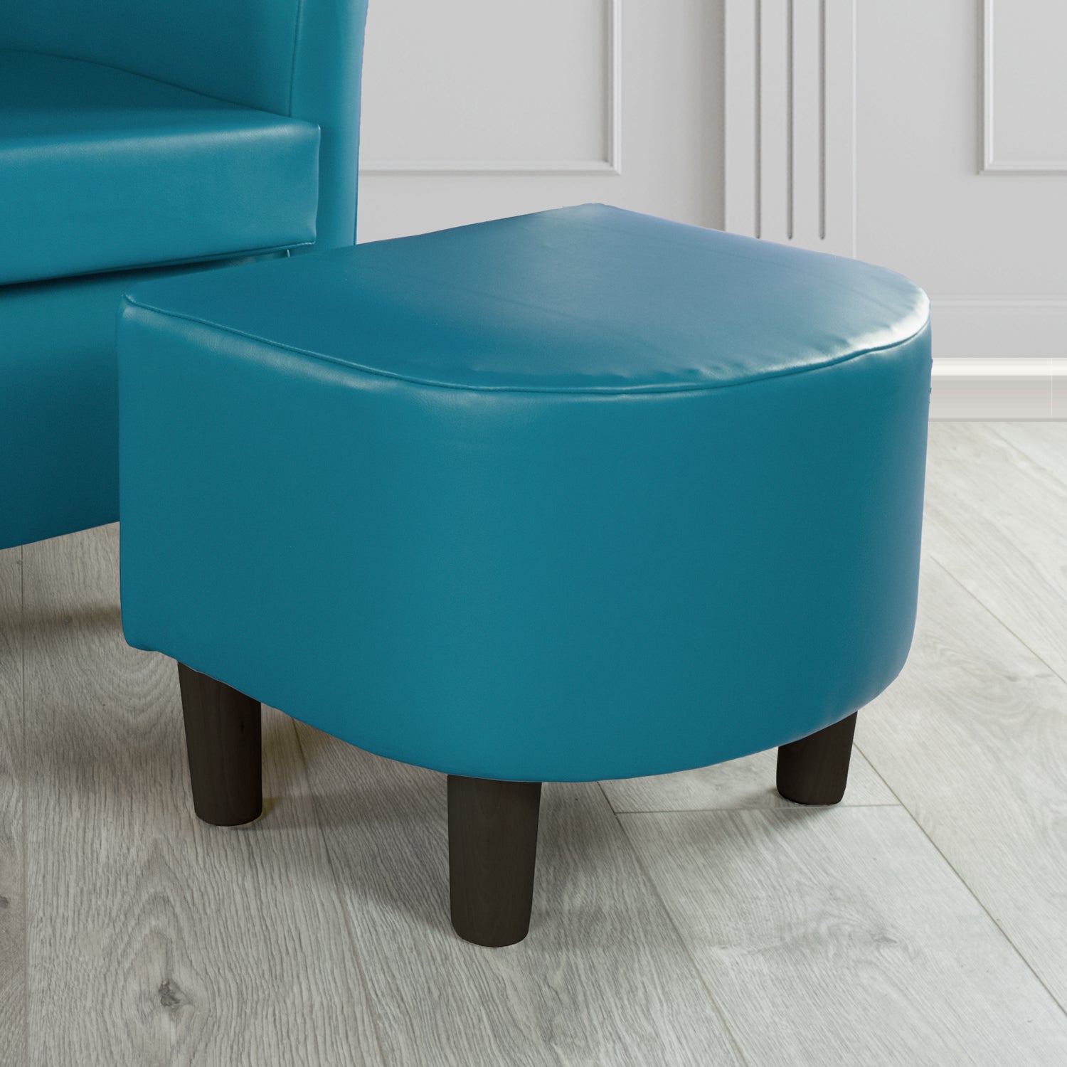Tuscany Footstool in Chieftain Fabrics Just Colour Faux Leather with Dark Wood Legs