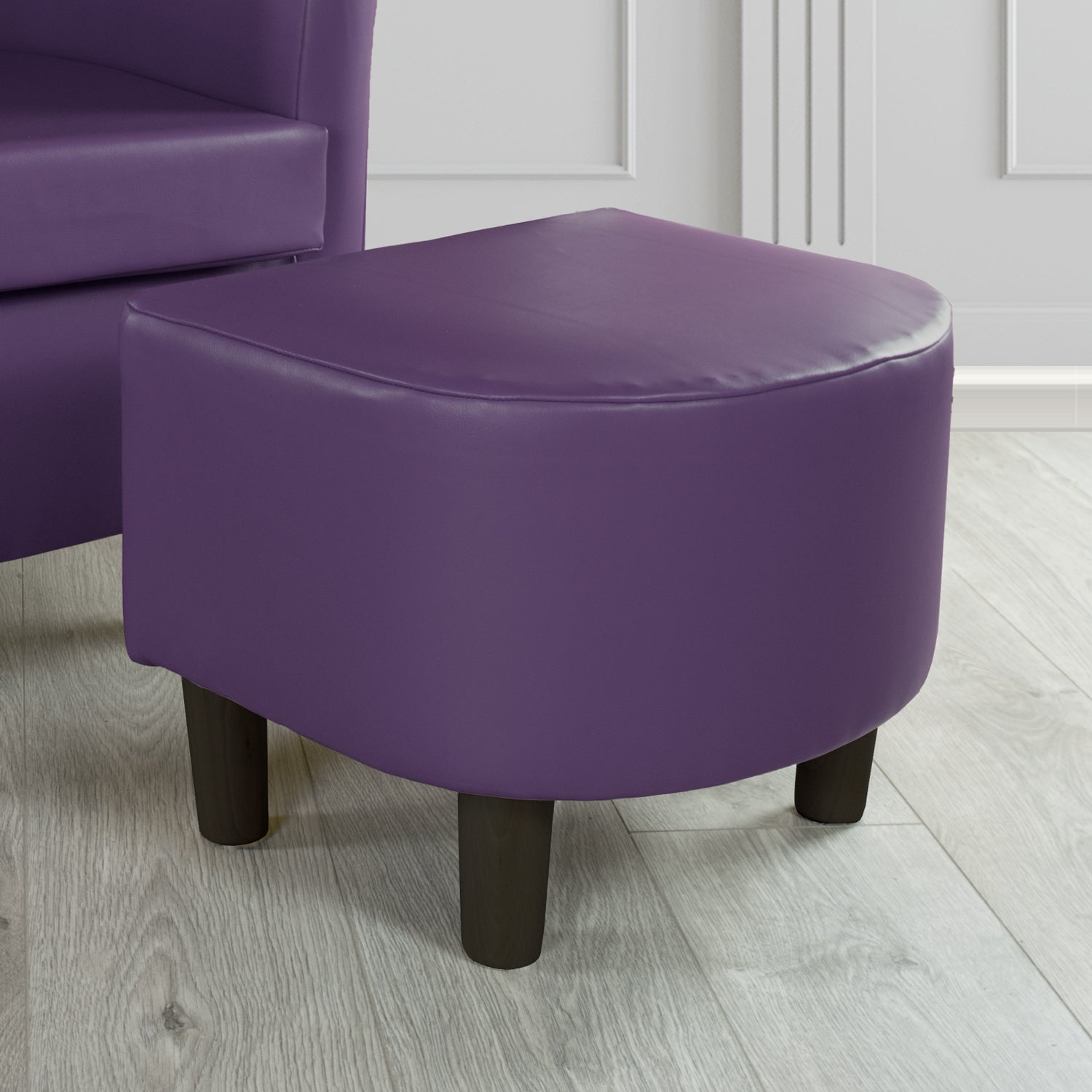 Tuscany Footstool in Chieftain Fabrics Just Colour Faux Leather with Dark Wood Legs