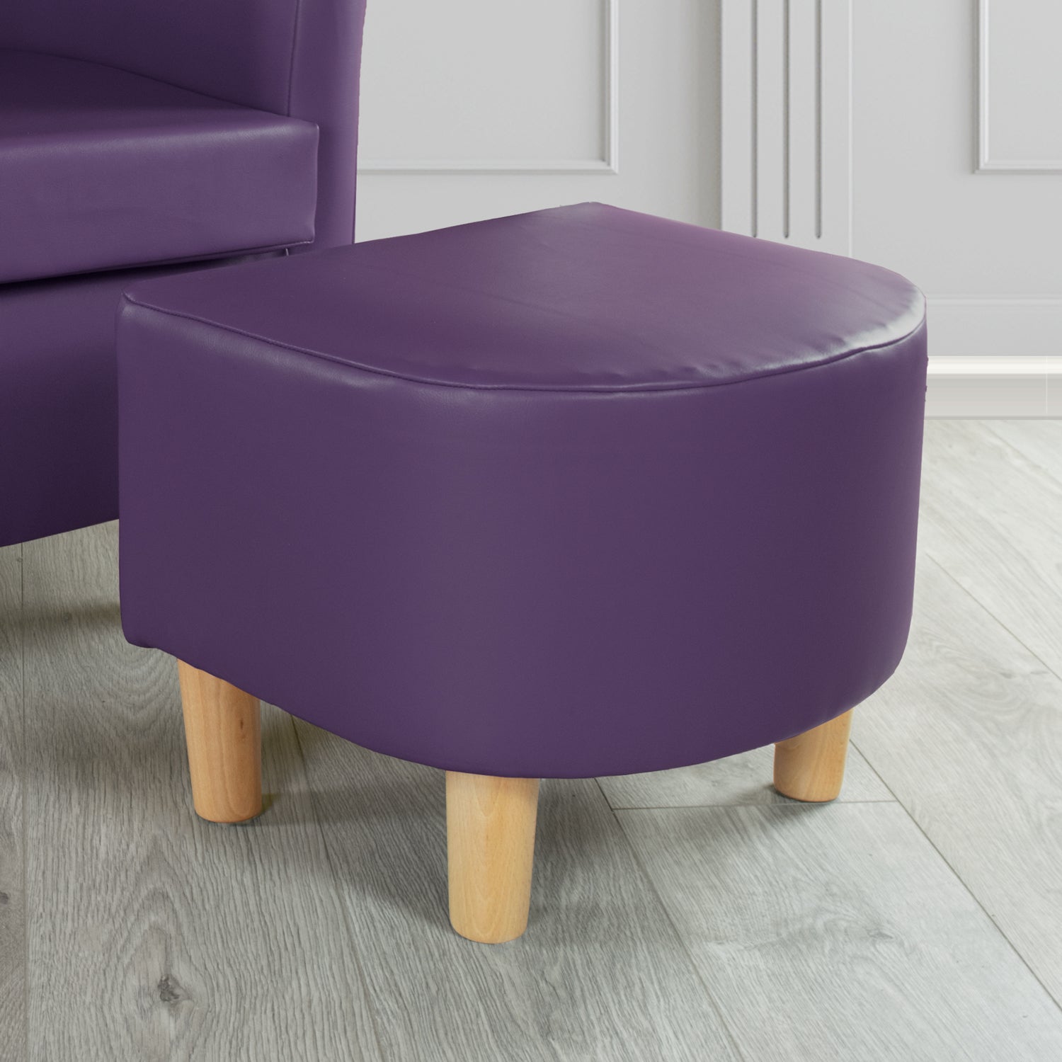Tuscany Footstool in Chieftain Fabrics Just Colour Faux Leather with Light Wood Legs