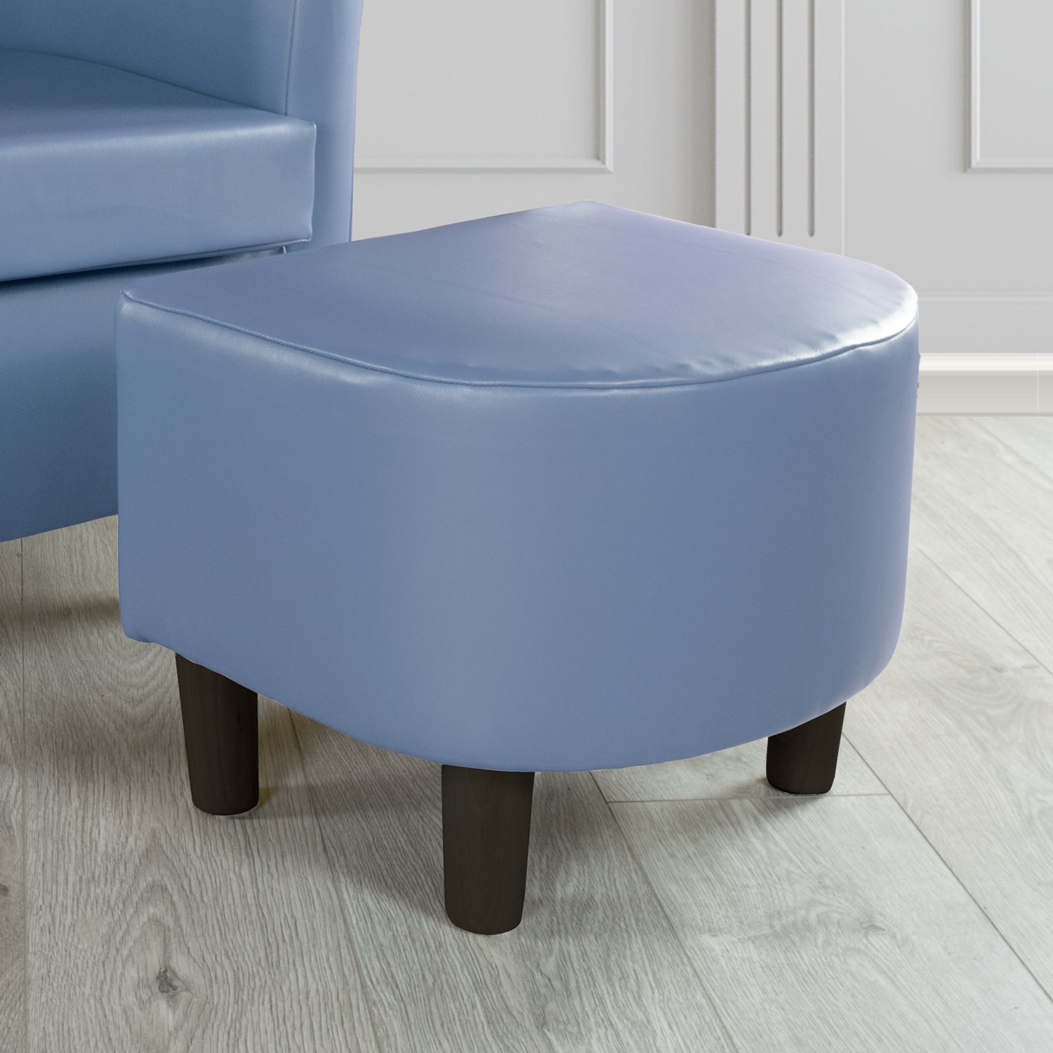 Tuscany Footstool in Chieftain Fabrics Just Colour Faux Leather with Dark Wood Legs