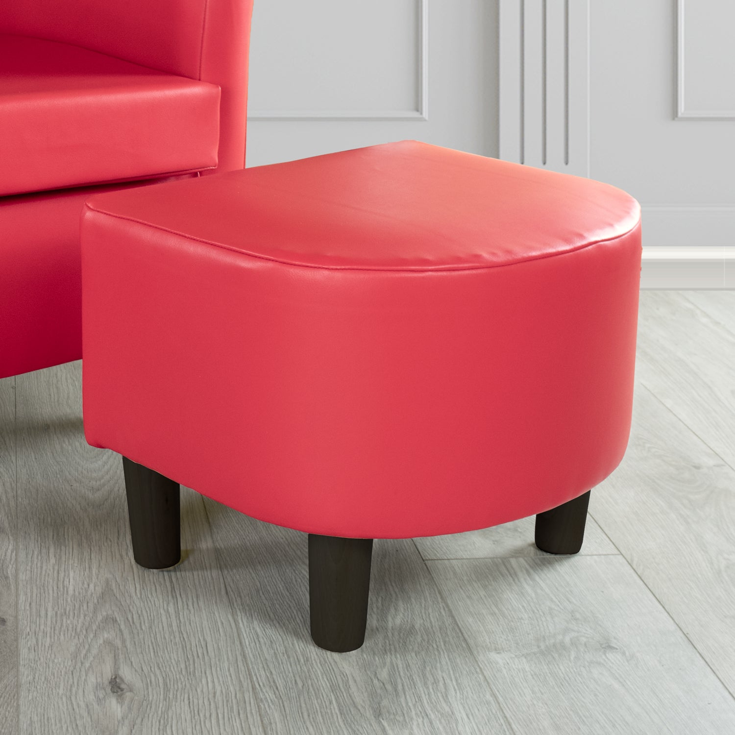 Tuscany Footstool in Chieftain Fabrics Just Colour Faux Leather with Dark Wood Legs