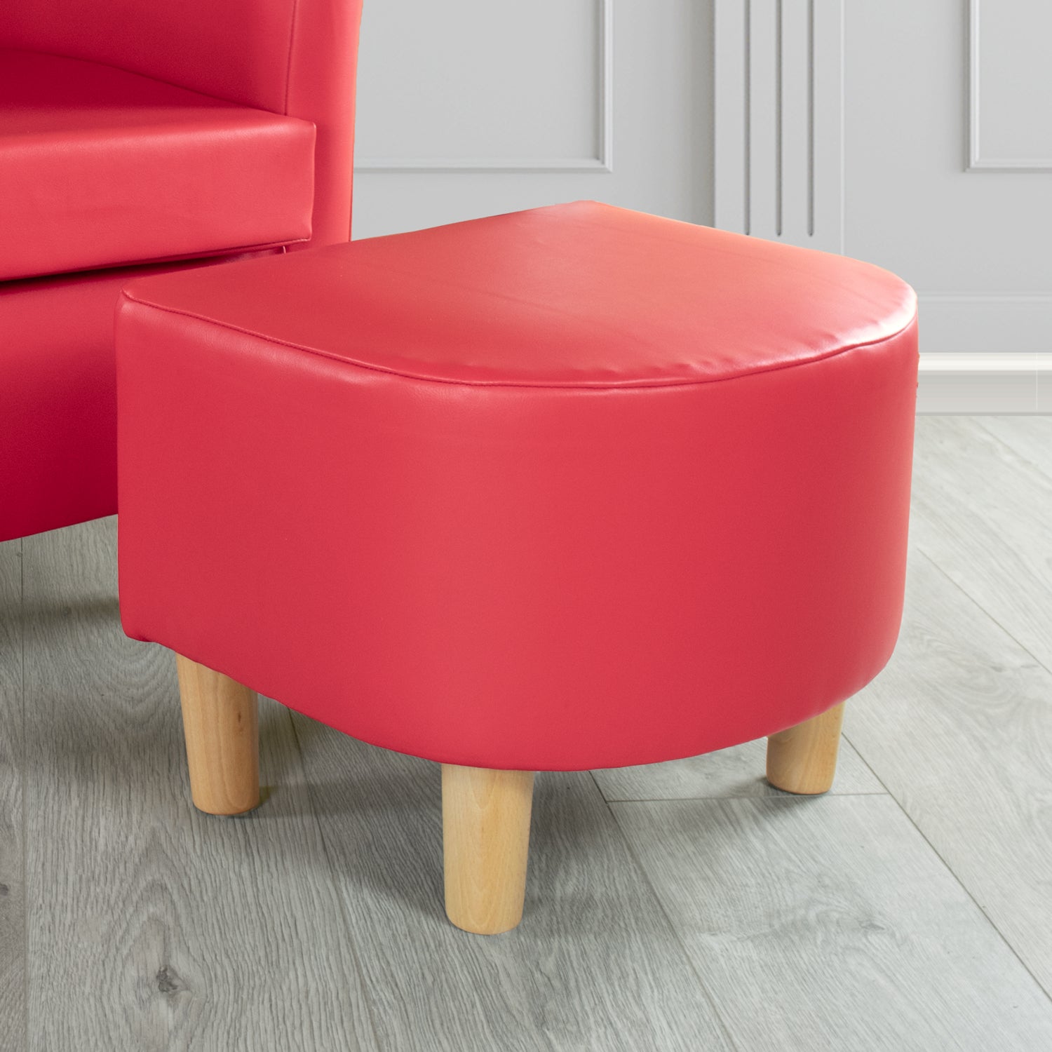 Tuscany Footstool in Chieftain Fabrics Just Colour Faux Leather with Light Wood Legs