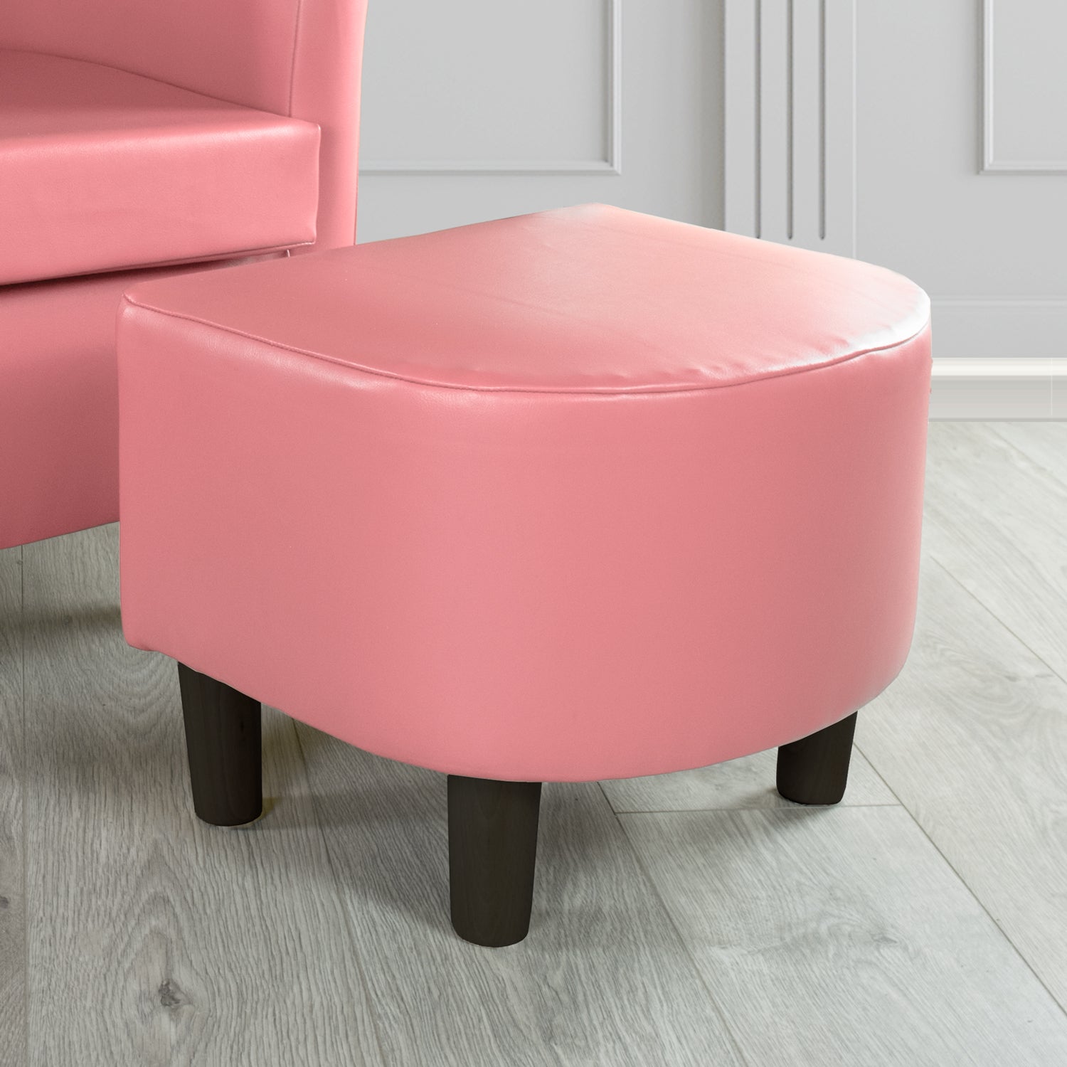 Tuscany Footstool in Chieftain Fabrics Just Colour Faux Leather with Dark Wood Legs