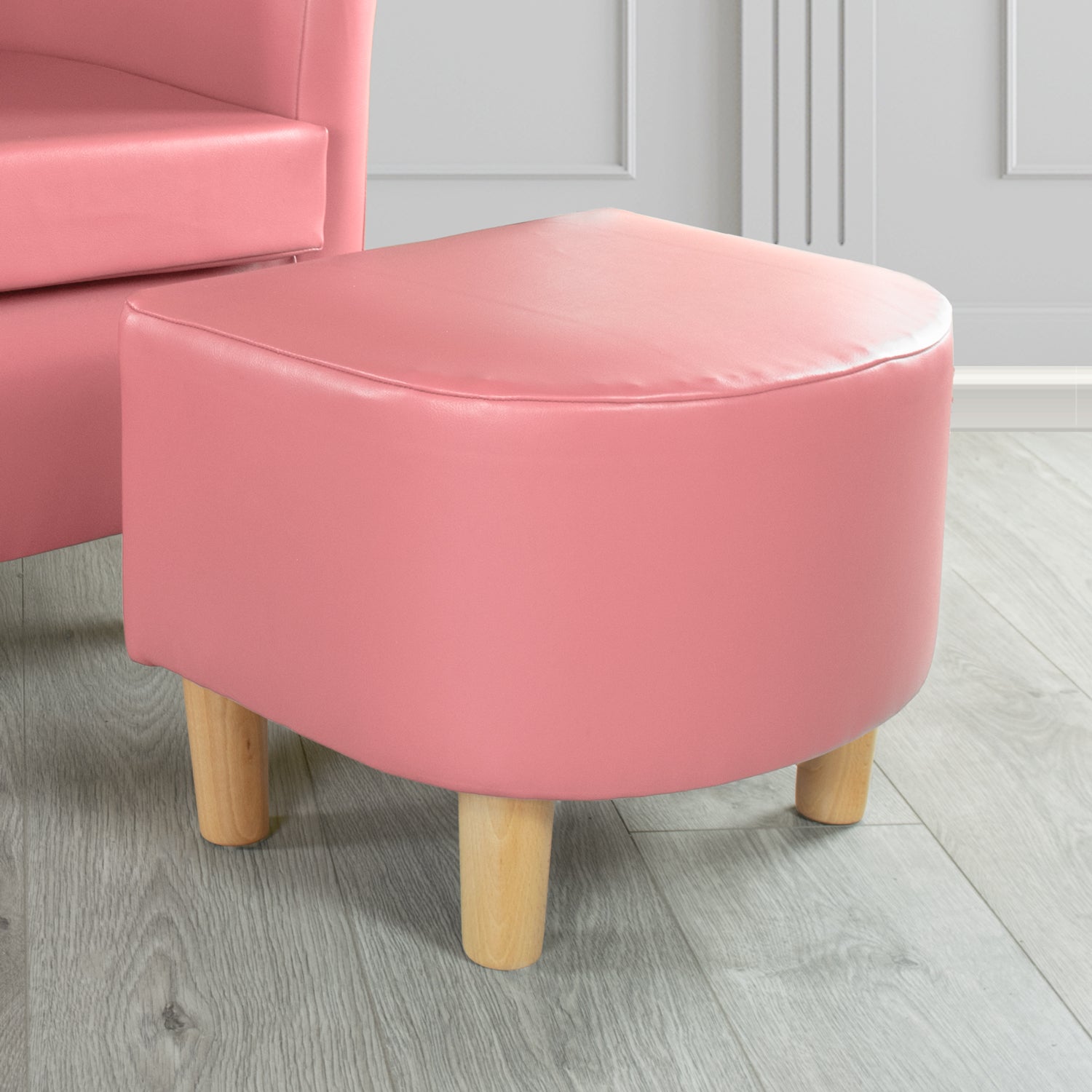 Tuscany Footstool in Chieftain Fabrics Just Colour Faux Leather with Light Wood Legs