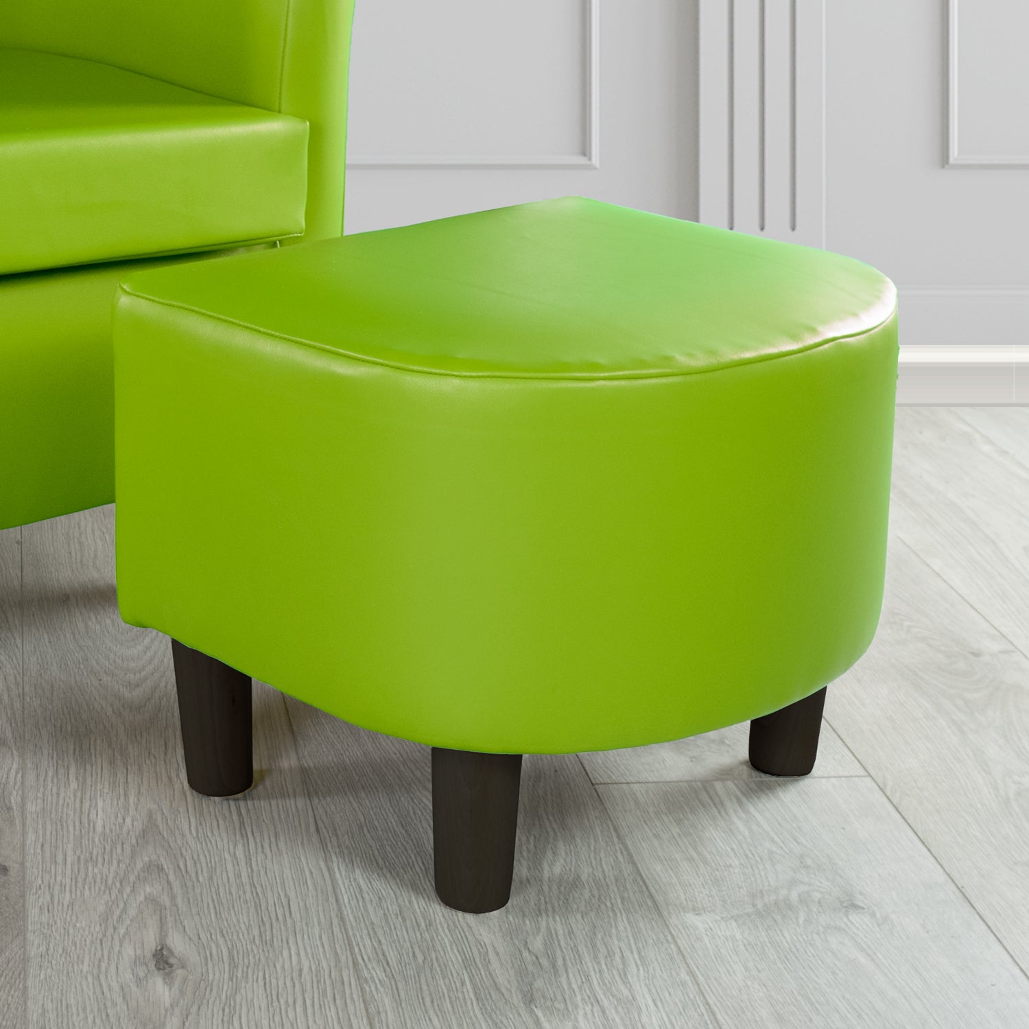 Tuscany Footstool in Chieftain Fabrics Just Colour Faux Leather with Dark Wood Legs