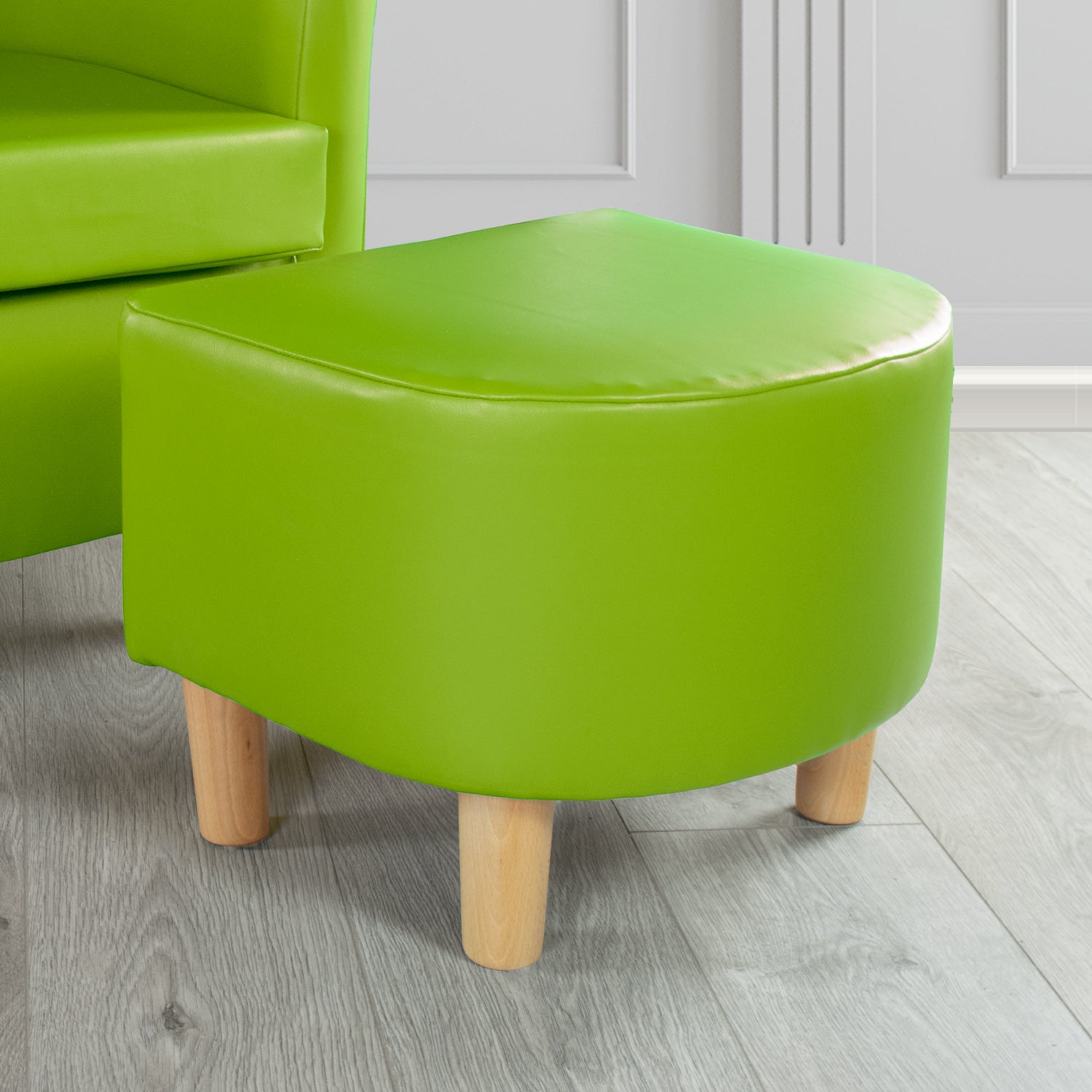 Tuscany Footstool in Chieftain Fabrics Just Colour Faux Leather with Light Wood Legs