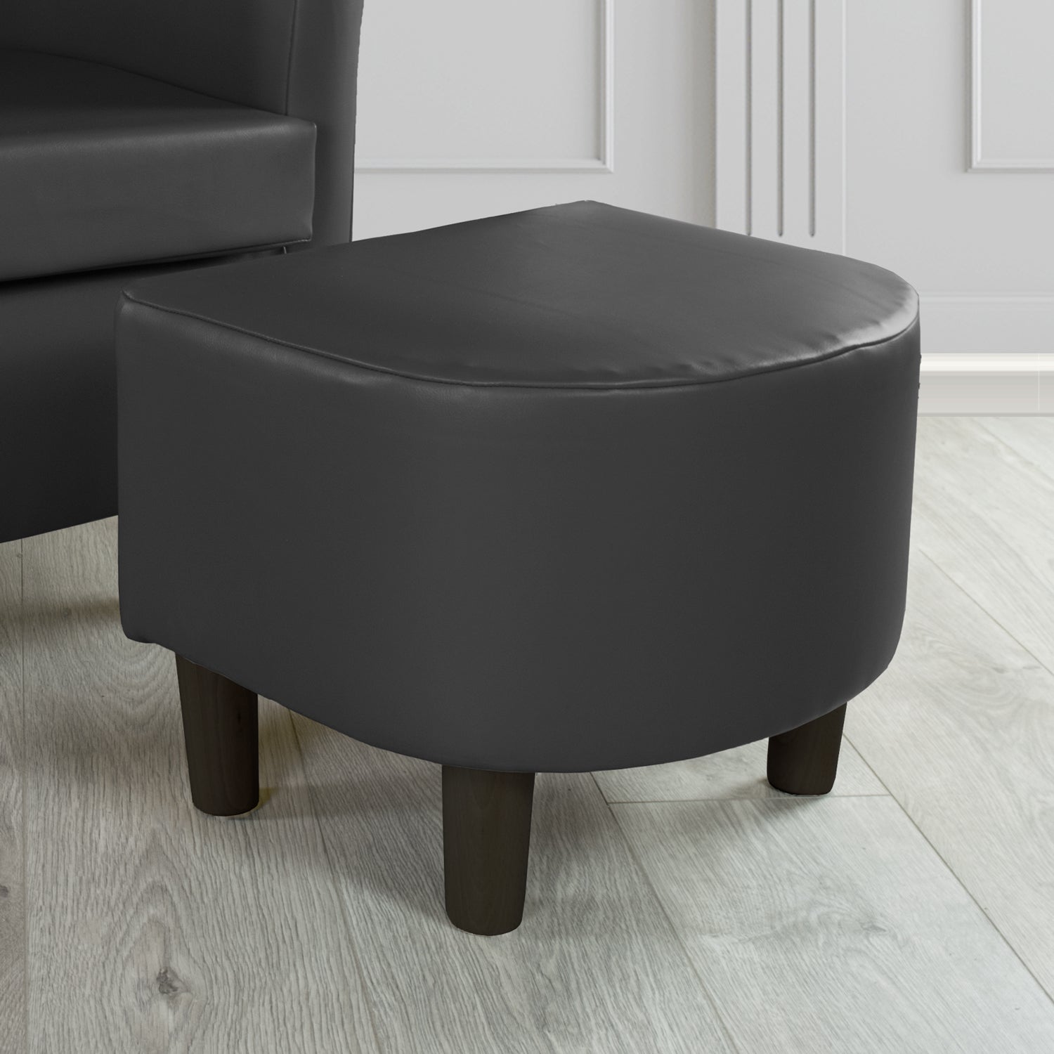 Tuscany Footstool in Chieftain Fabrics Just Colour Faux Leather with Dark Wood Legs