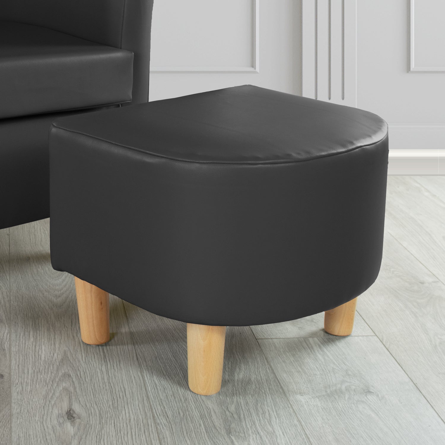Tuscany Footstool in Chieftain Fabrics Just Colour Faux Leather with Light Wood Legs