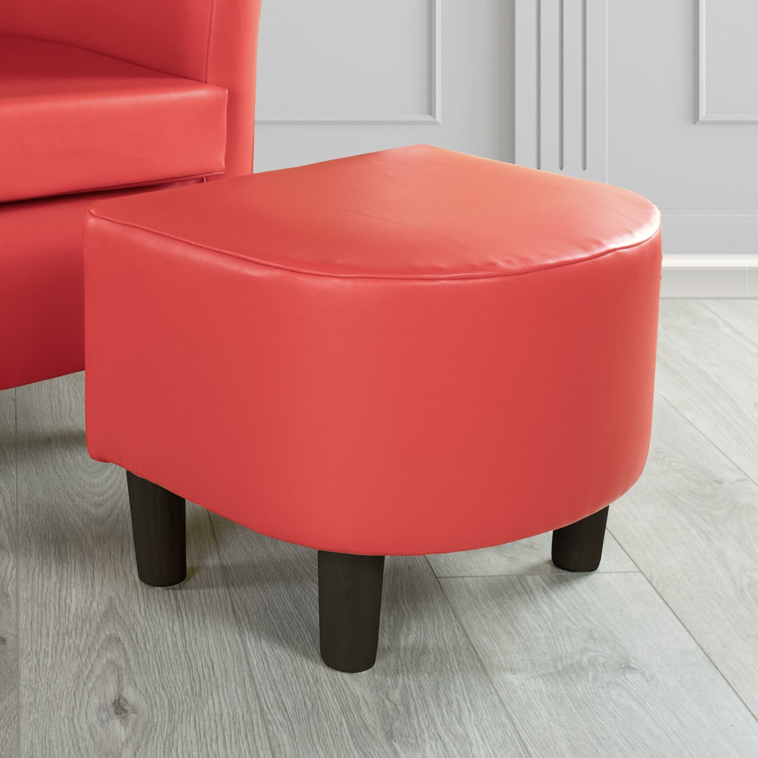 Tuscany Footstool in Chieftain Fabrics Just Colour Faux Leather with Dark Wood Legs