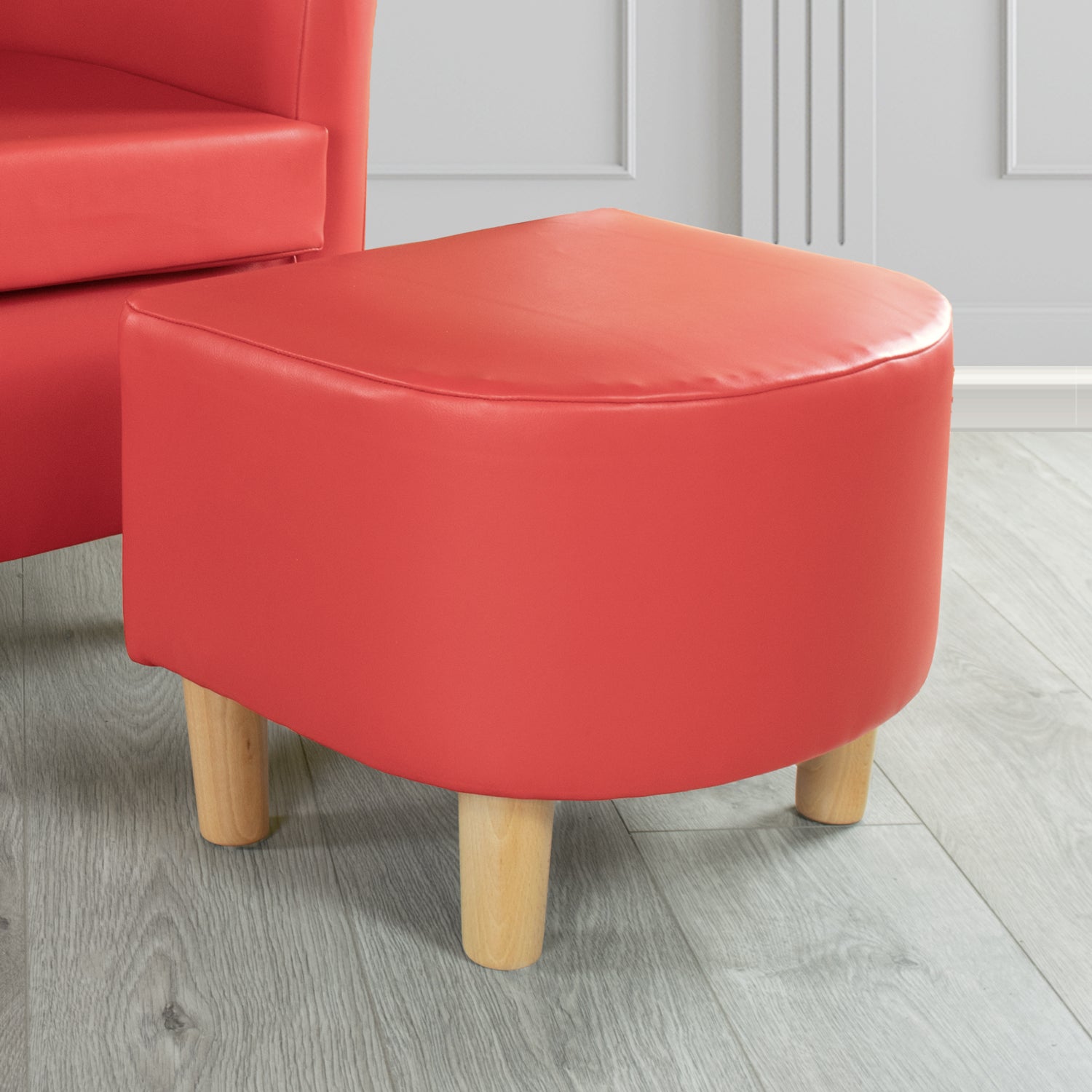 Tuscany Footstool in Chieftain Fabrics Just Colour Faux Leather with Light Wood Legs