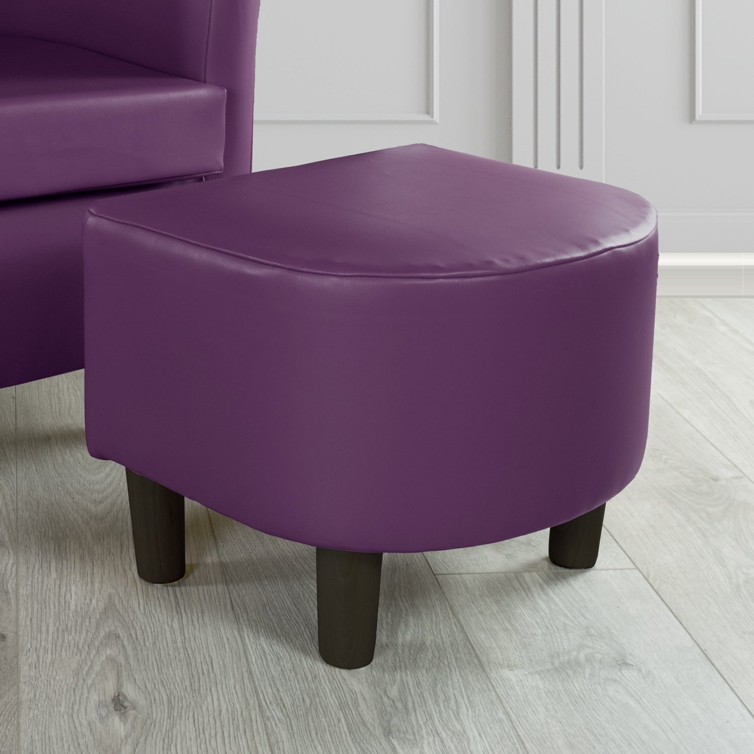 Tuscany Footstool in Chieftain Fabrics Just Colour Faux Leather with Dark Wood Legs
