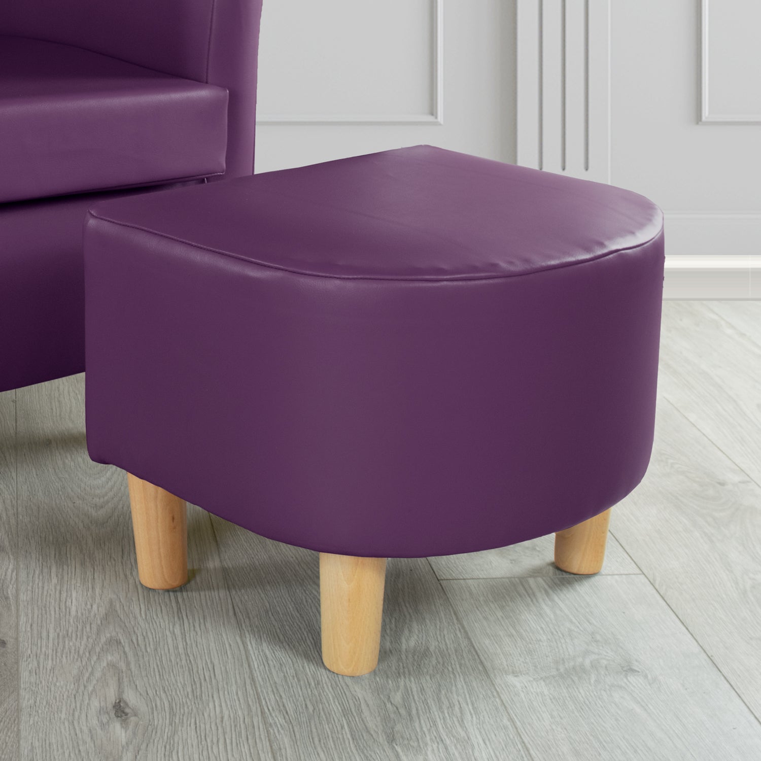 Tuscany Footstool in Chieftain Fabrics Just Colour Faux Leather with Light Wood Legs