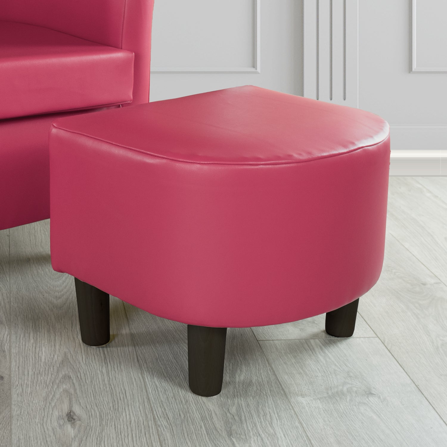 Tuscany Footstool in Chieftain Fabrics Just Colour Faux Leather with Dark Wood Legs
