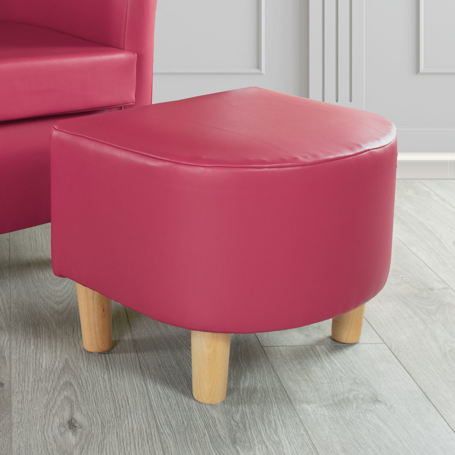 Tuscany Footstool in Chieftain Fabrics Just Colour Faux Leather with Light Wood Legs