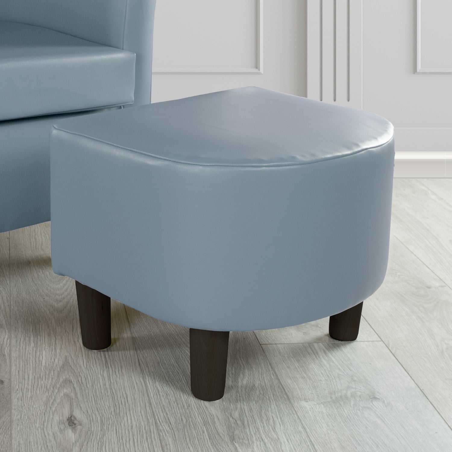 Tuscany Footstool in Chieftain Fabrics Just Colour Faux Leather with Dark Wood Legs
