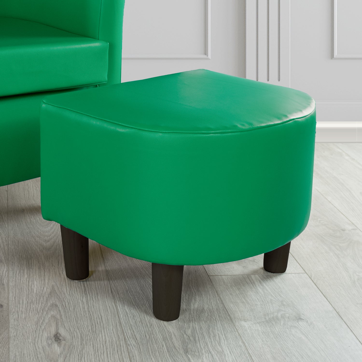 Tuscany Footstool in Chieftain Fabrics Just Colour Faux Leather with Dark Wood Legs