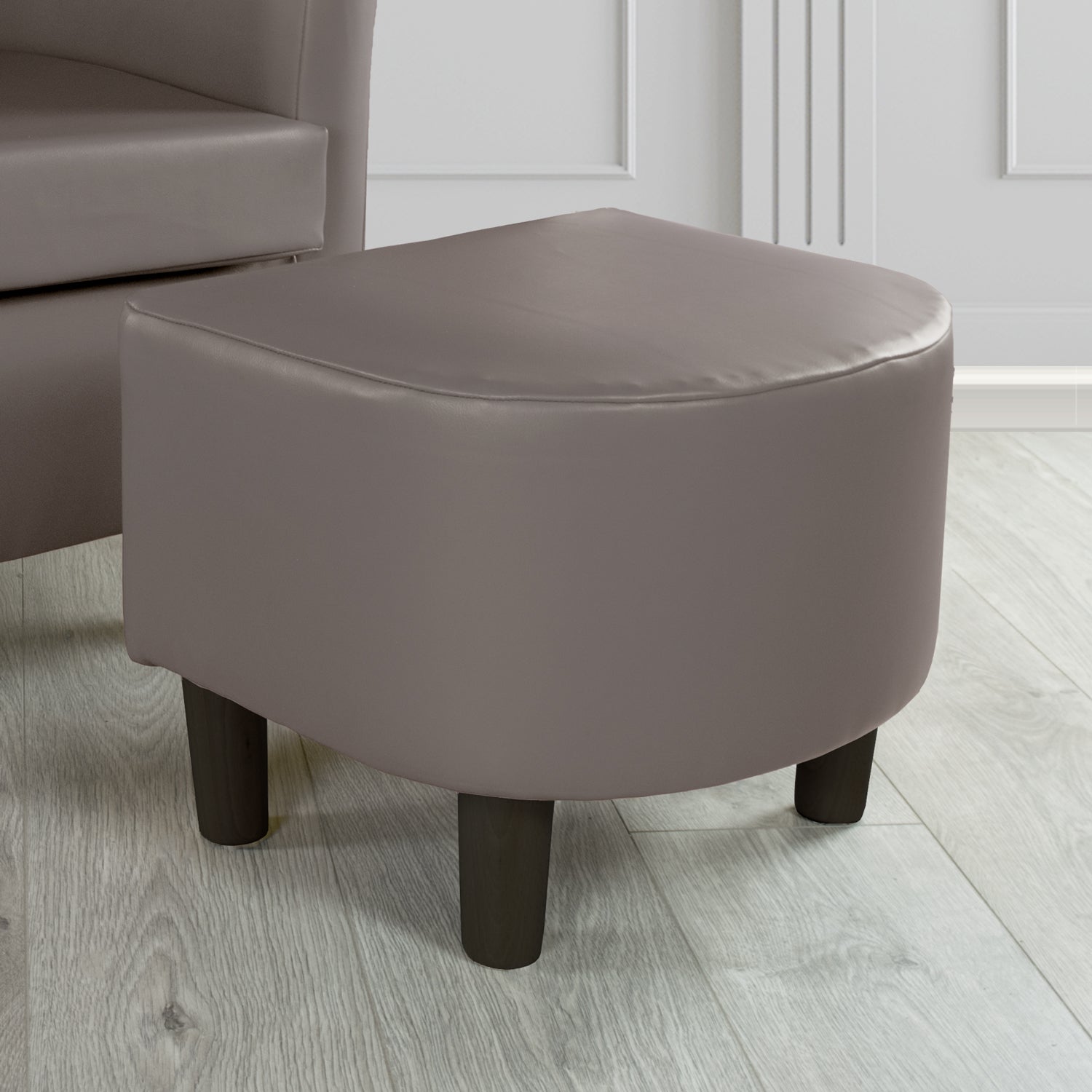 Tuscany Footstool in Chieftain Fabrics Just Colour Faux Leather with Dark Wood Legs