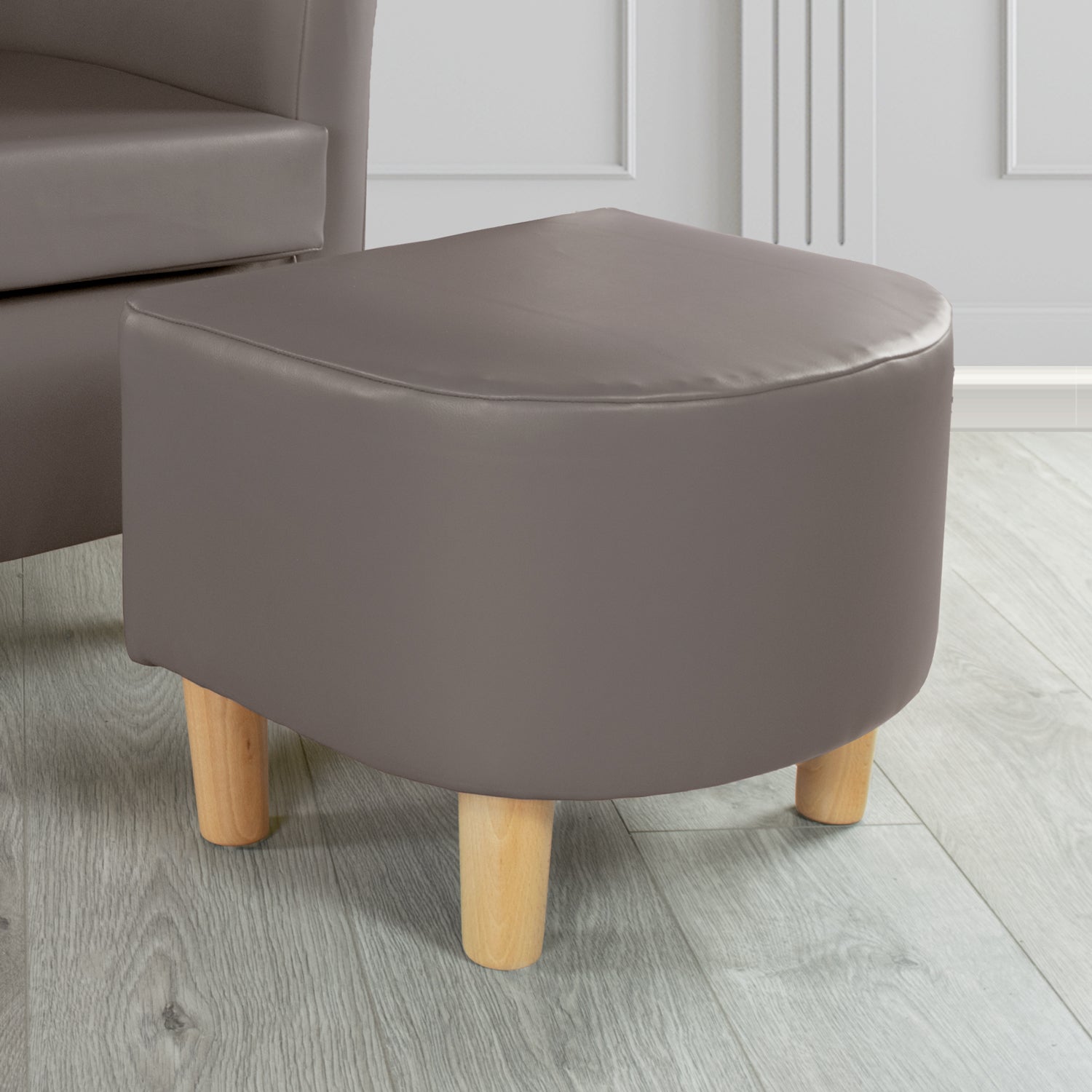 Tuscany Footstool in Chieftain Fabrics Just Colour Faux Leather with Light Wood Legs