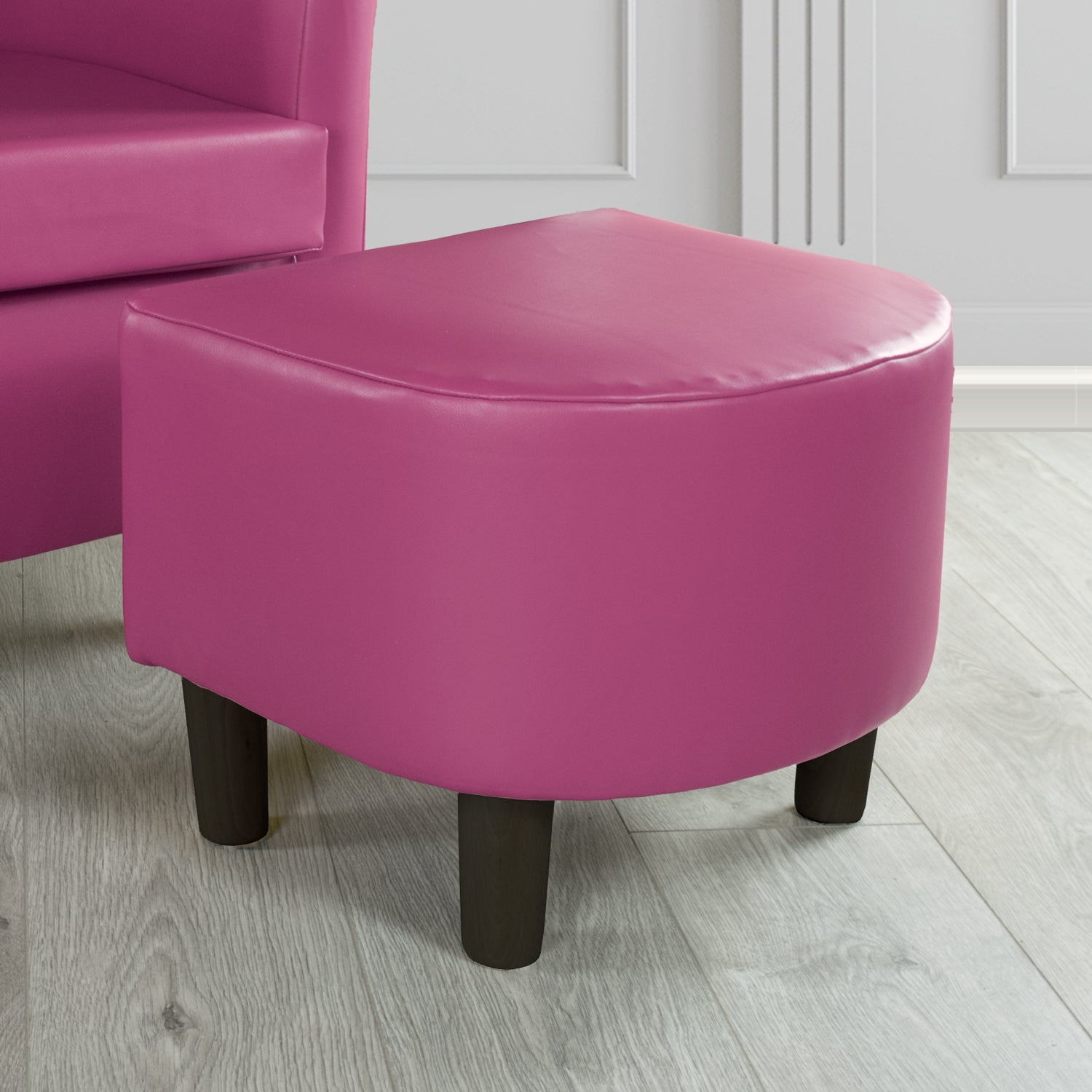 Tuscany Footstool in Chieftain Fabrics Just Colour Faux Leather with Dark Wood Legs