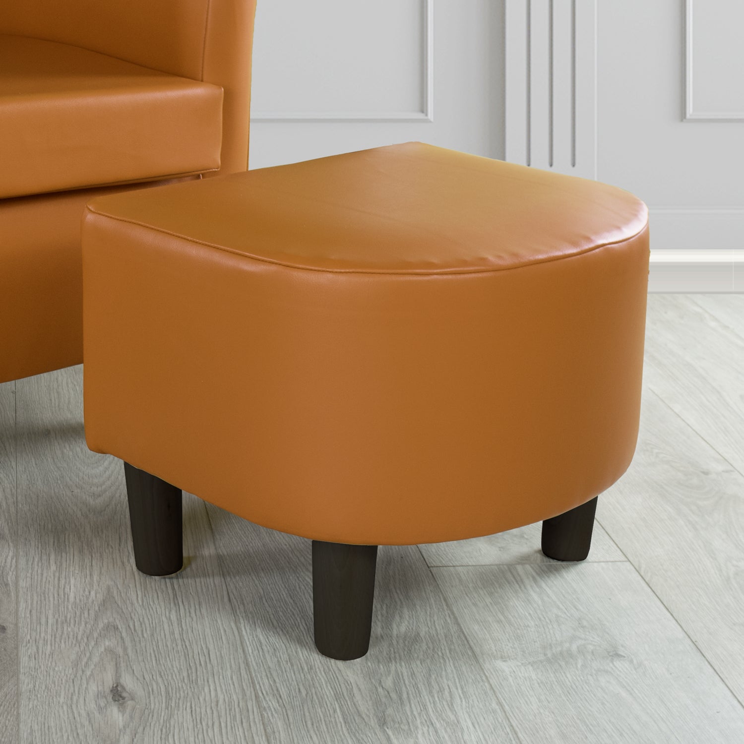 Tuscany Footstool in Chieftain Fabrics Just Colour Faux Leather with Dark Wood Legs
