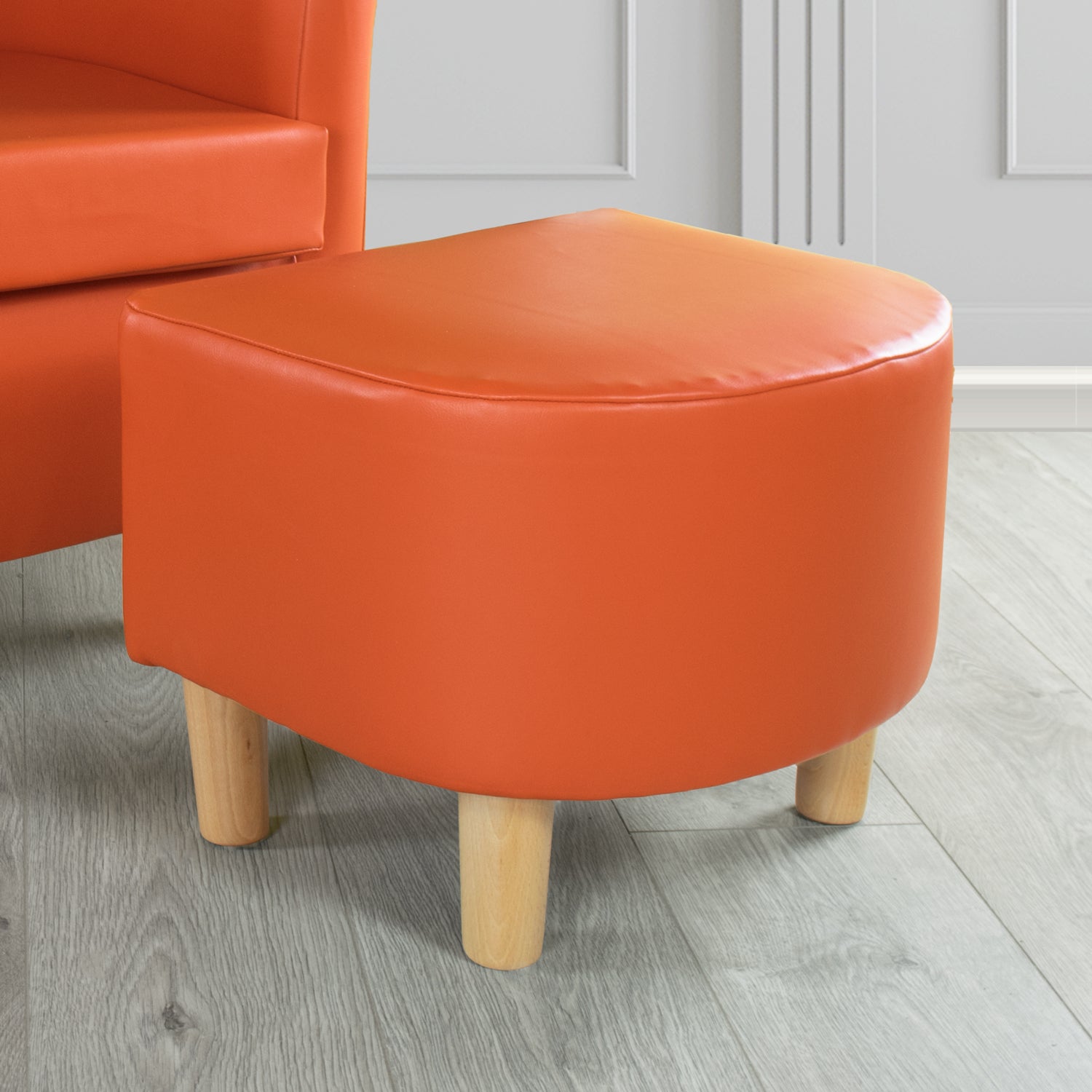 Tuscany Footstool in Chieftain Fabrics Just Colour Faux Leather with Light Wood Legs