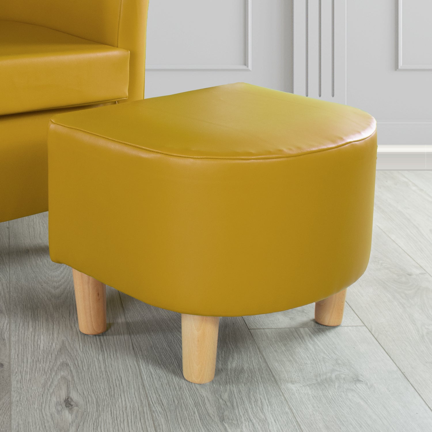 Tuscany Footstool in Just Colour Faux Leather with Light Wood Legs