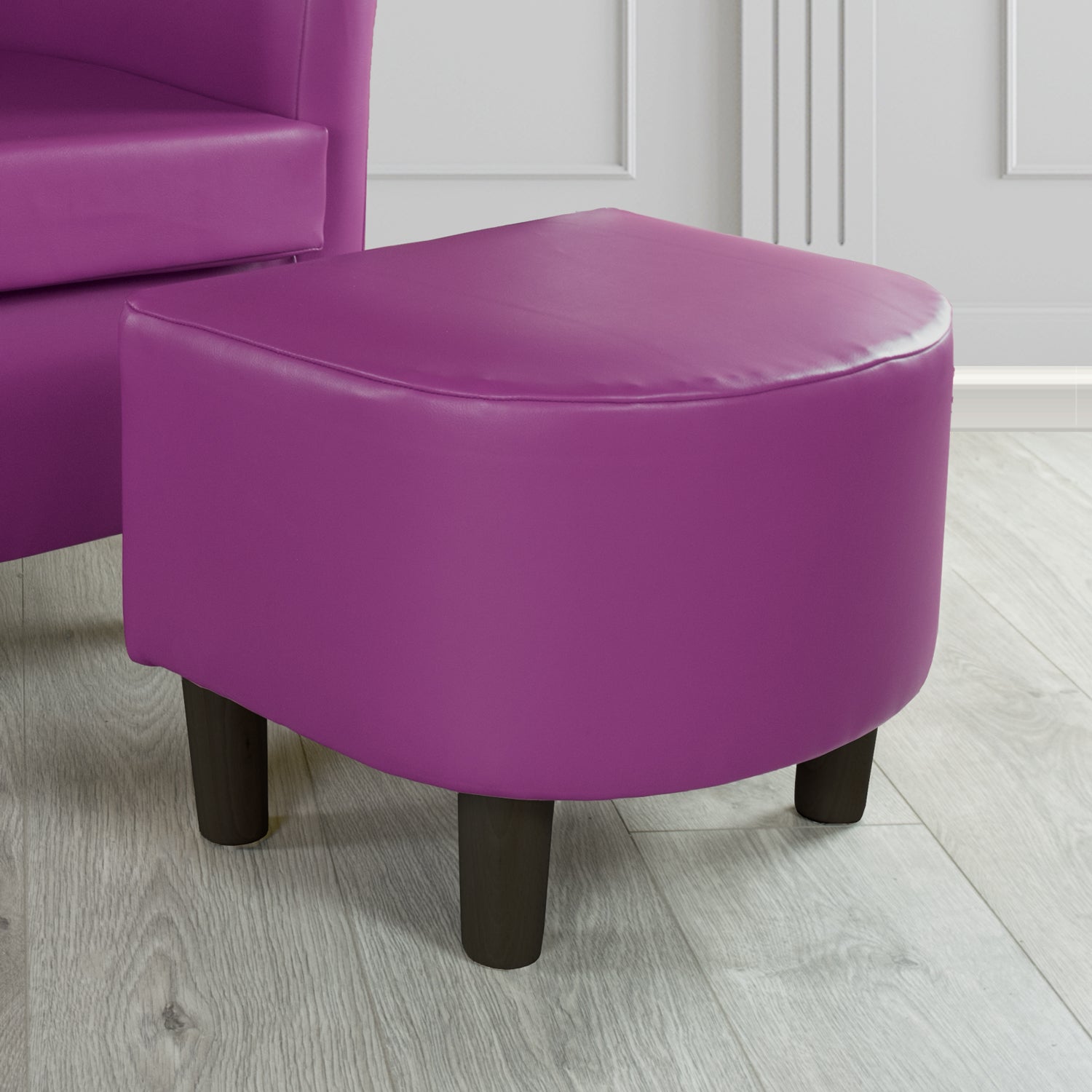 Tuscany Footstool in Chieftain Fabrics Just Colour Faux Leather with Dark Wood Legs
